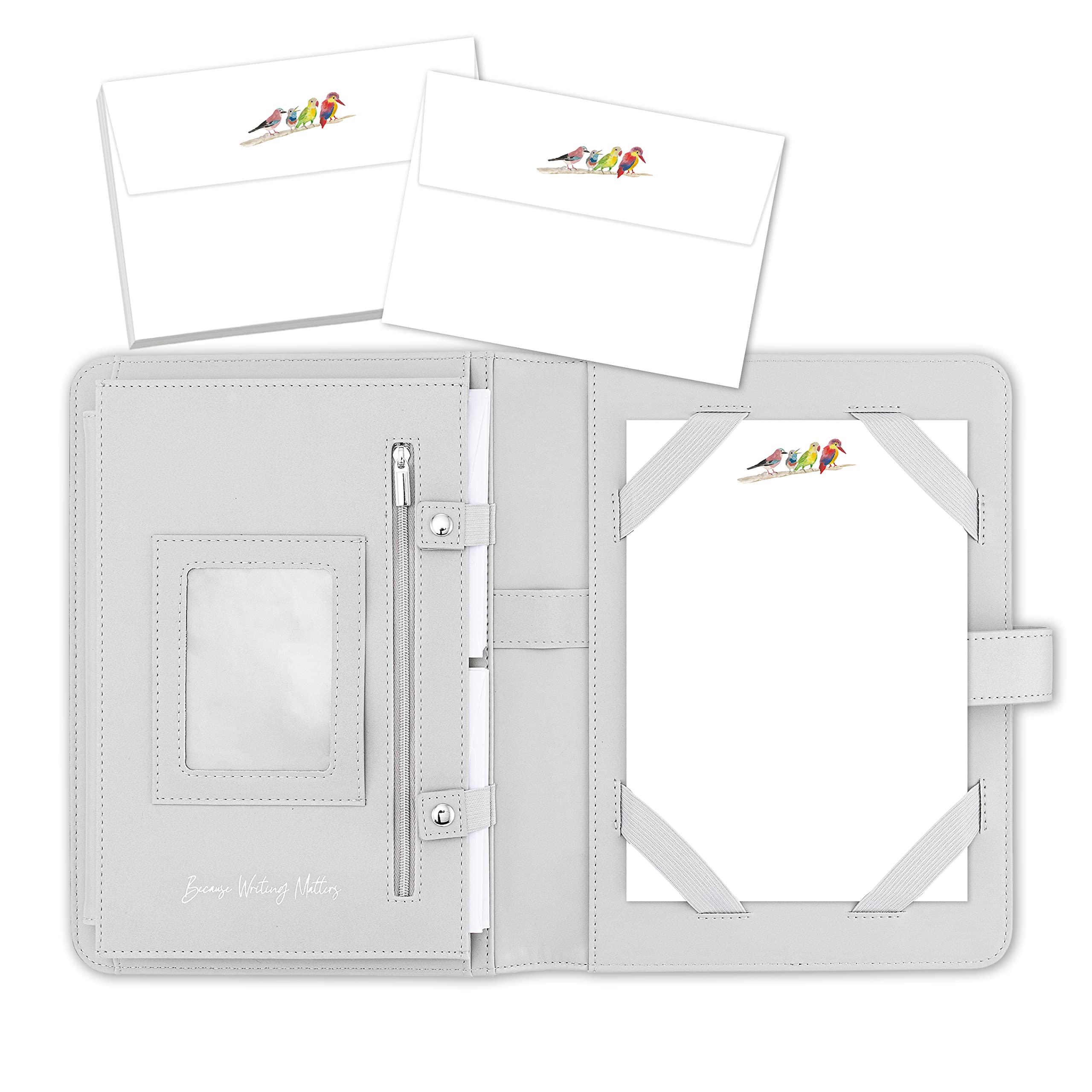 Me Loovely Birds Letter Writing Paper and Envelopes Set A5 Size Papers Stationery Supplies for Writing Invitations Correspondence (20 Letters & 20 Envelopes with Grey Organiser)