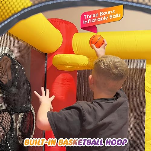 Miniatura 6 de Whubefy Casa inflable de rebote para niños de 3 a 6 años, castillo animoso de cohetes de espacio pequeño con tobogán y soplador, juego de rol de