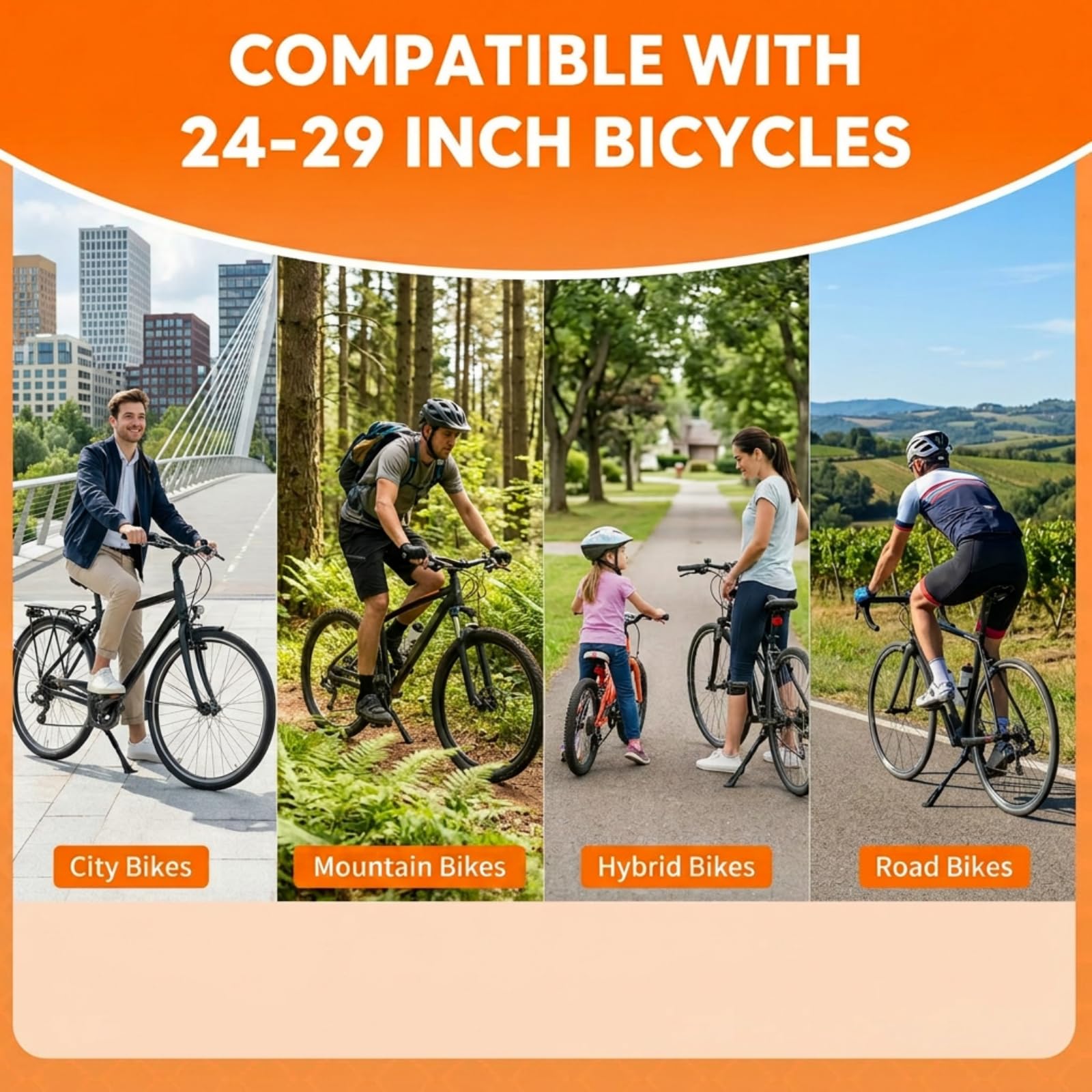 Mepham Cavalletto laterale regolabile in altezza in lega di alluminio, per bici da 24 a 29 pollici. Supporto stabile per mountain bike, bici elettrica, bici da trekking e bici cittadina.