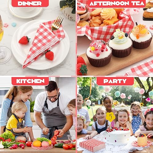 Miniatura 7 de 400 unidades de suministros de fiesta de guinga rojos, 100 platos de 9 pulgadas, 100 platos de 7 pulgadas, 200 servilletas de papel desechables para