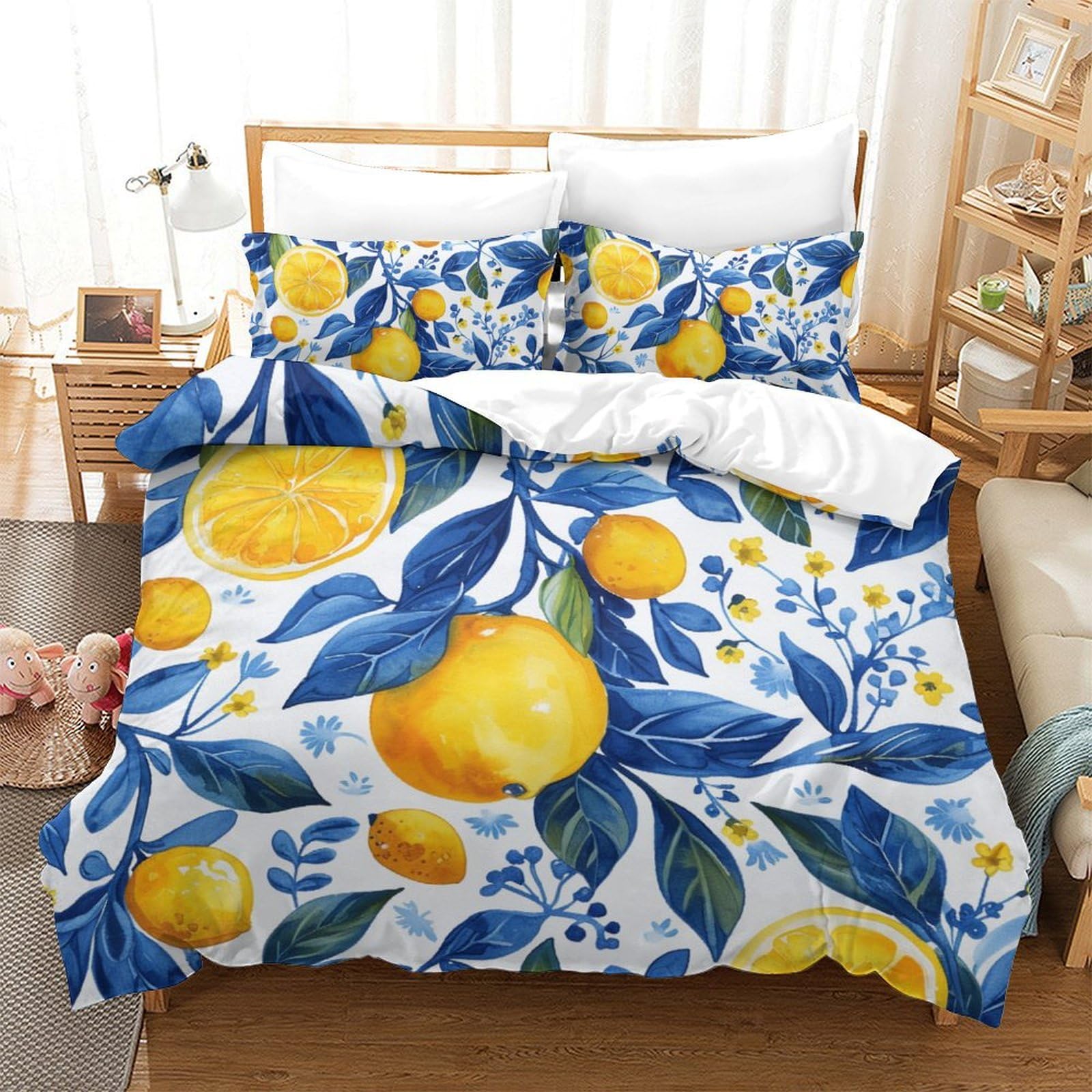 Housse de couette King imprimé agrumes 3D parure de lit microfibre zippée de 3 pièces
