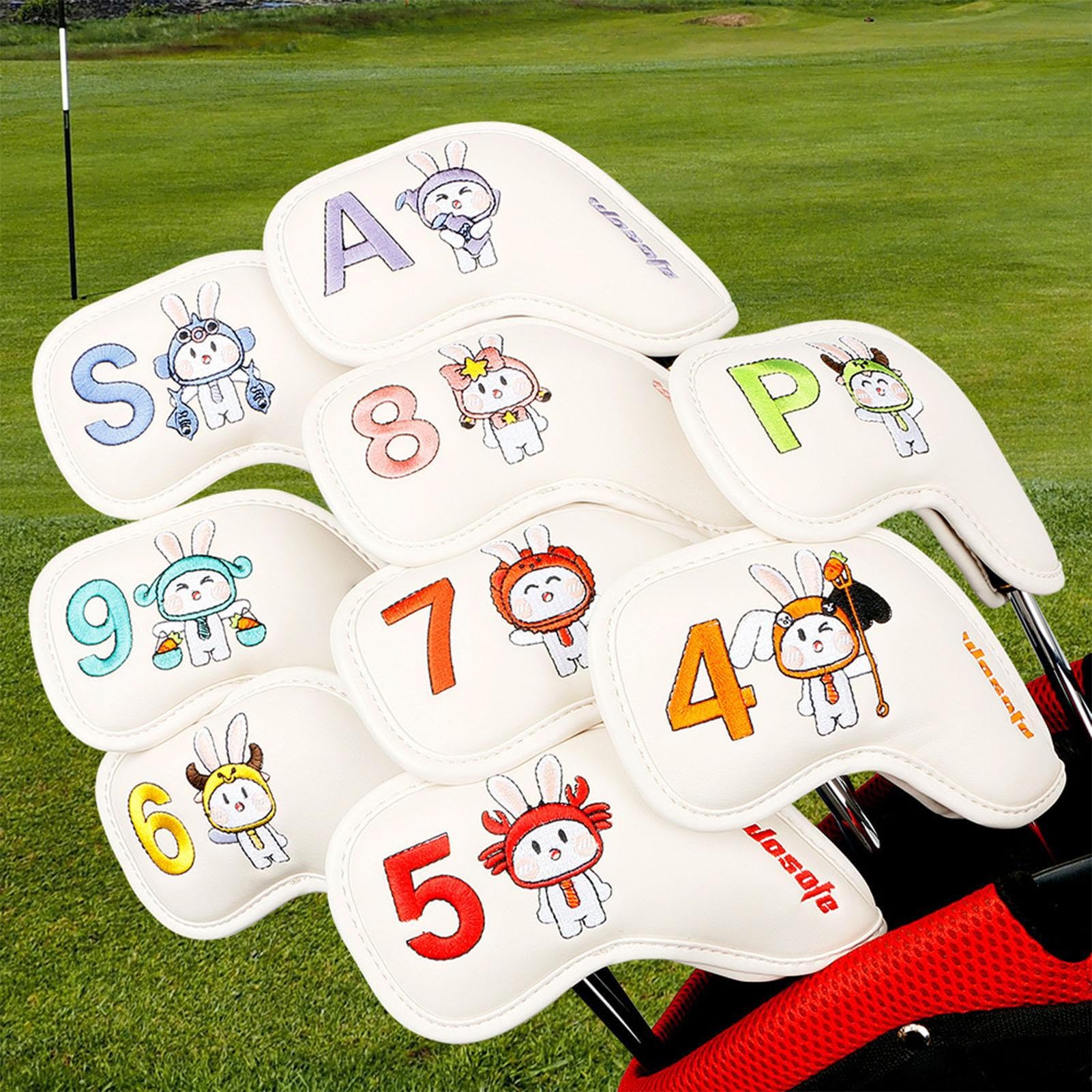 Housses pour têtes de Clubs de Golf - 9 pièces Accessoires de Golf Motif Lapin de Pâques | Étui pour Bois de Parcours | pour Les Femmes, Petites amies, mères, pères, Grands-pères, Les golfeurs, e