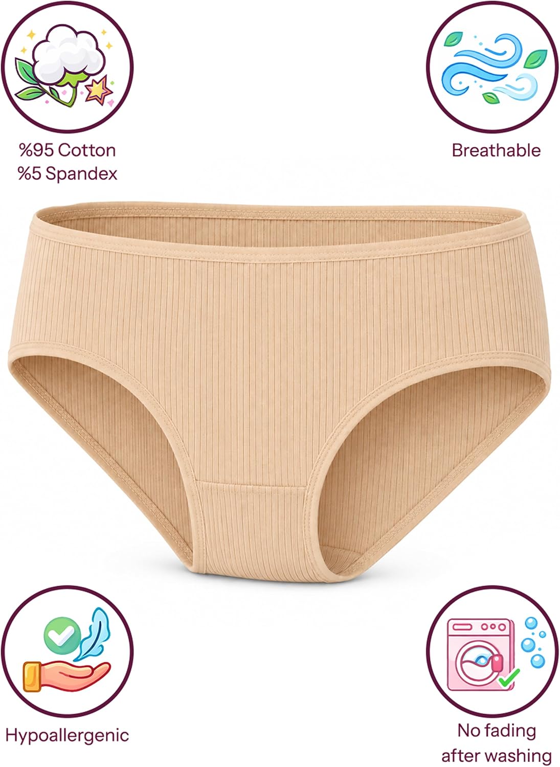 Donella Teen Girls Panties - 5 Pack Mid Rise Soft Cotton Bikini Underwear, Age: 6-17