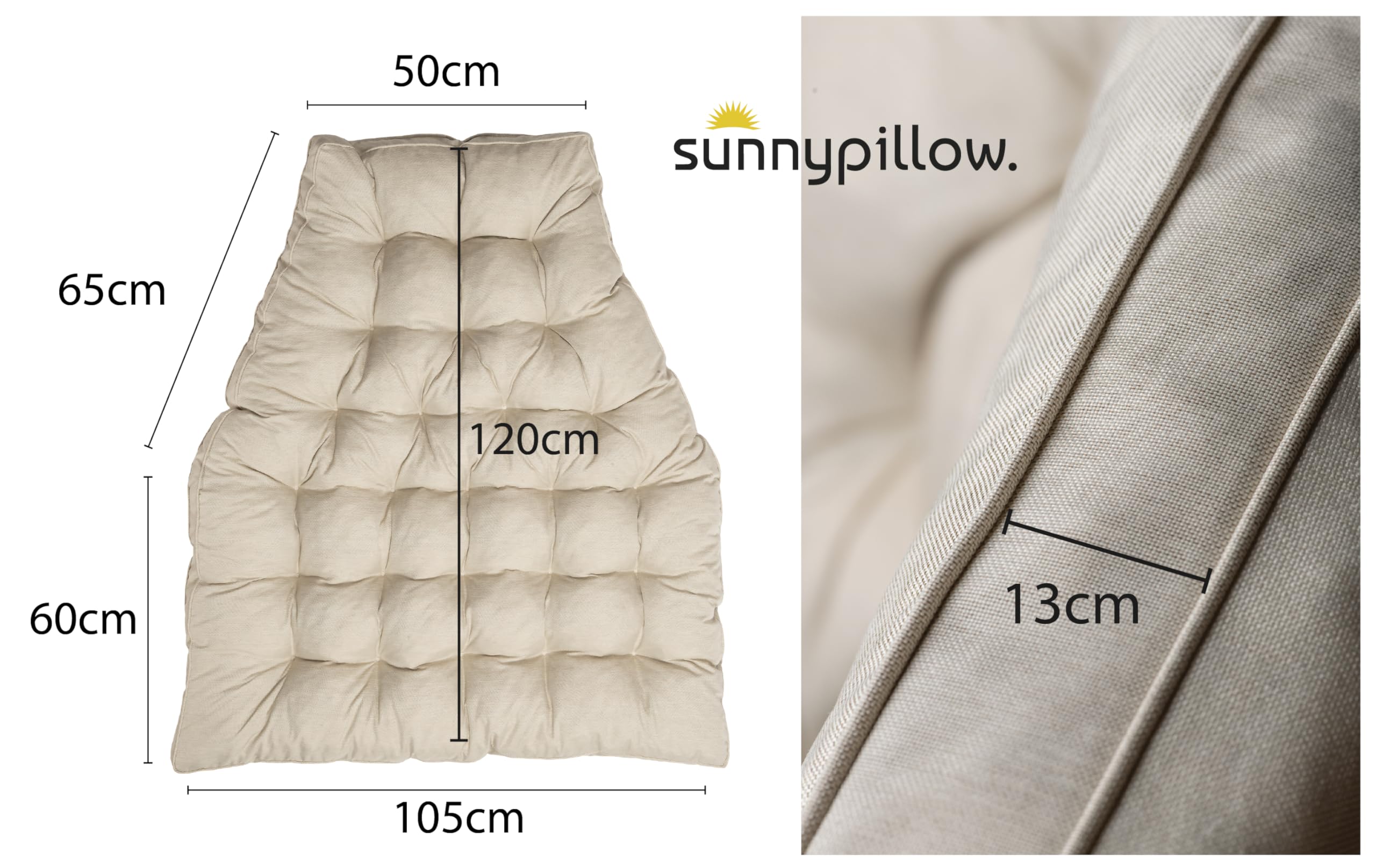 sunnypillow Coussin pour Fauteuil Suspendu – Coussin d’Assise pour Transat, Chaise Oeuf, Fauteuil Balancoire – Housses pour Mobilier de Jardin - 100 x 120 cm - Extérieur, Résistant aux UV - Ecru