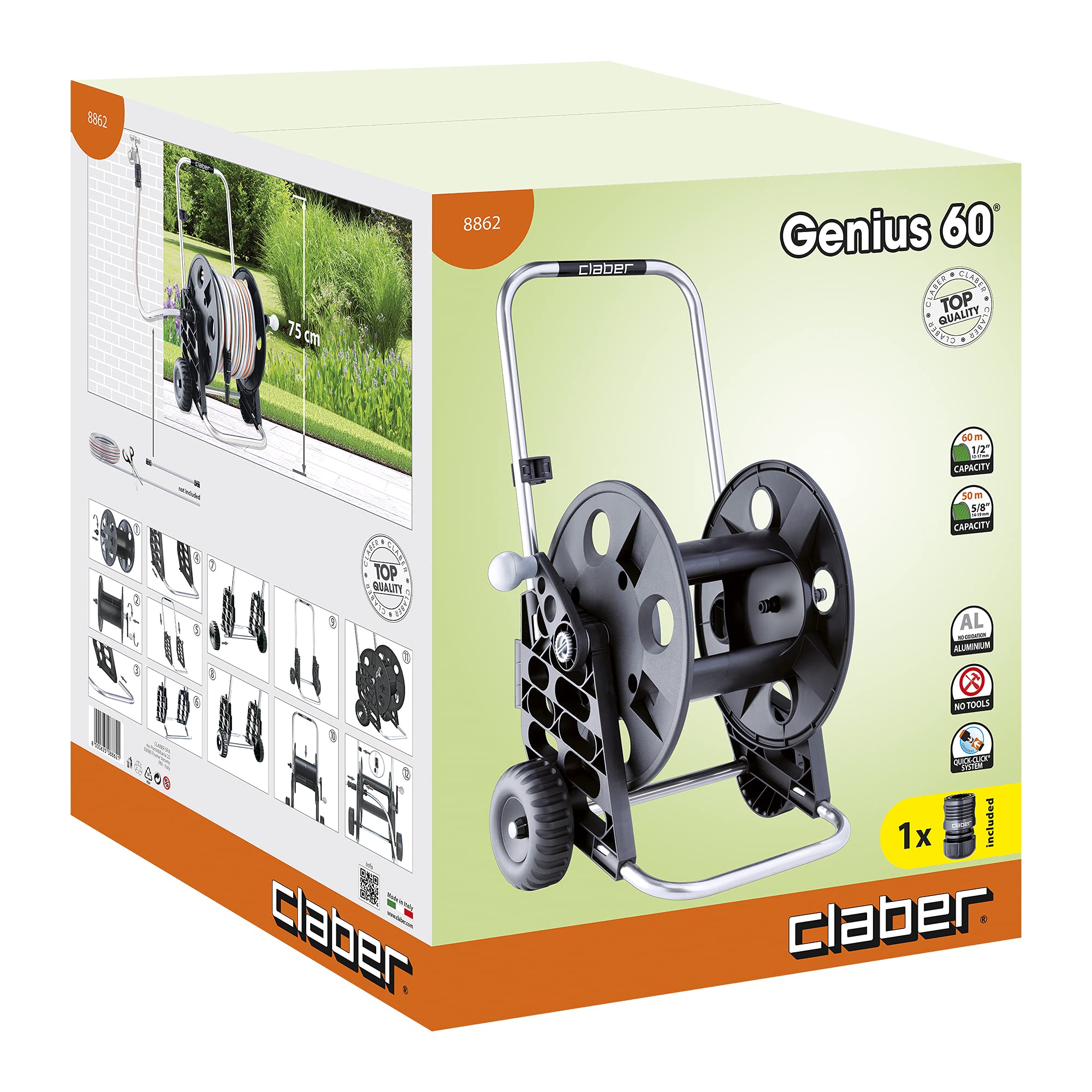 Claber 52441 60 8862 Genius Schlauchtrommel, schwarz