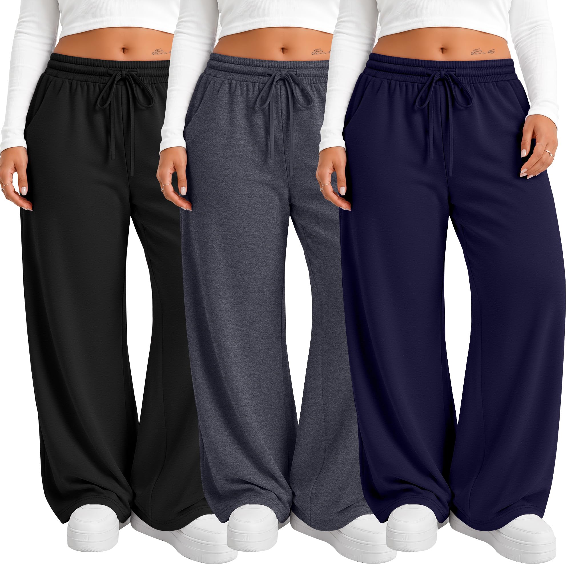 Neer 3 Pack Women's Plus Size Sweatpants Wide Leg Athletic Pants