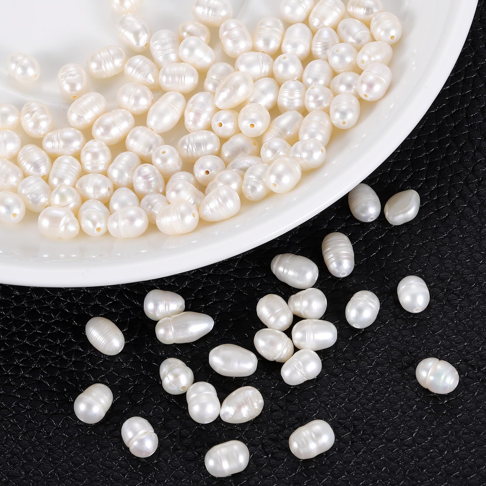 sourcing map 100 Pcs Freshwater Pearl Beads, 5-6mm Oval Rice Shape Loose Gemstone Pearls 0.8mm Hole for Leather Cord Beading Jewelry Making DIY Craft, White