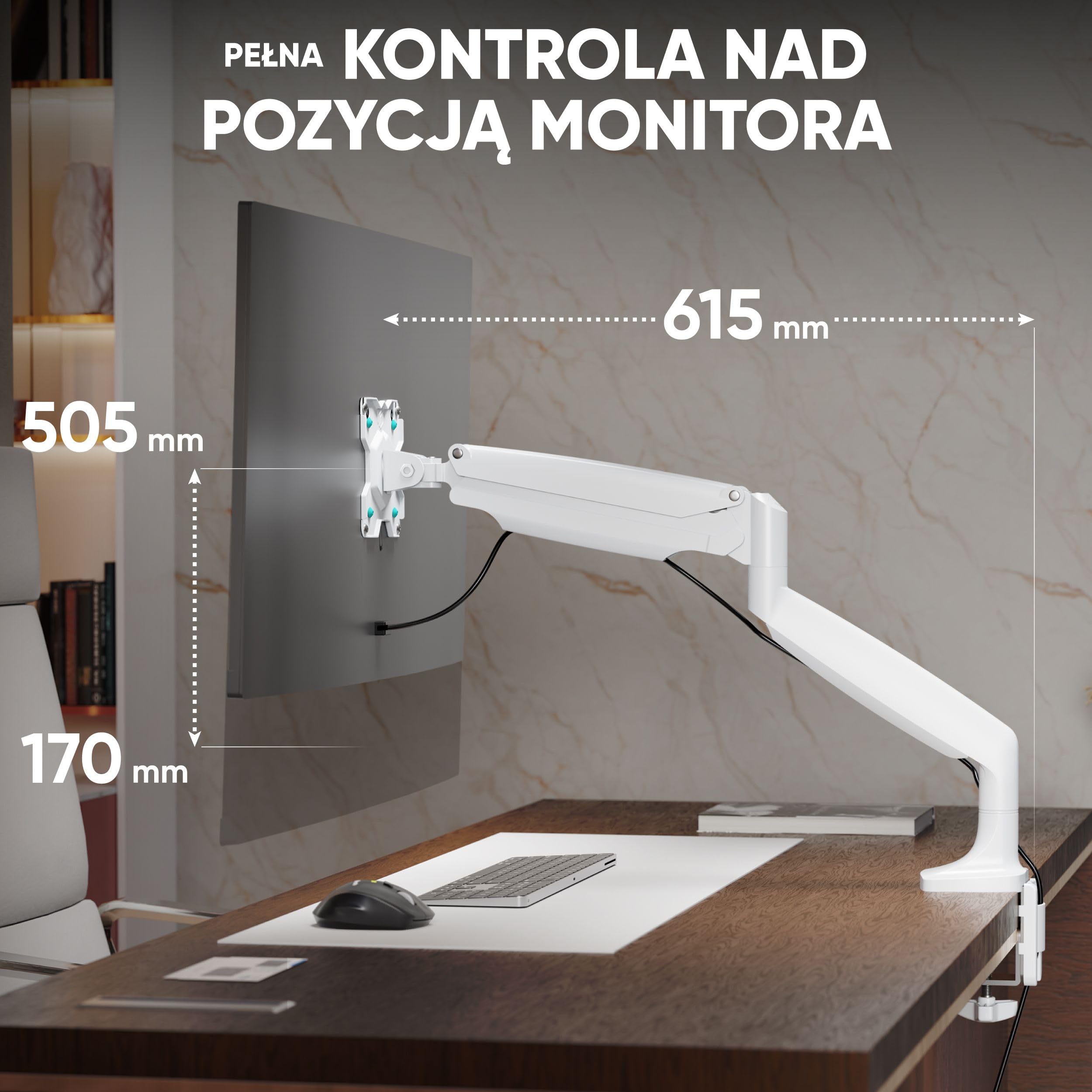 ONKRON Wyświetlacz przegubowy na 13-32 cale, uniwersalny uchwyt na ekran ładowania 9 kg, ramię monitora komputerowego stacjonarnego VESA 75x75 & VESA 100x100, uchwyt na ekran PC sprężyna gazowa, pełny