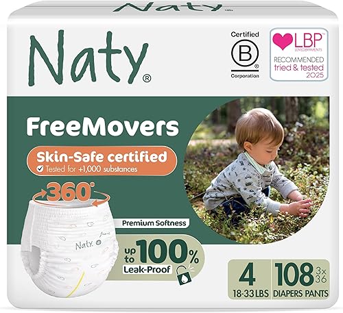 Naty FreeMovers Pantalones de Pañal | Pantalones de Entrenamiento para Ir al Baño con Certificación para Piel Sensible | Suaves, Sin Perfume |
