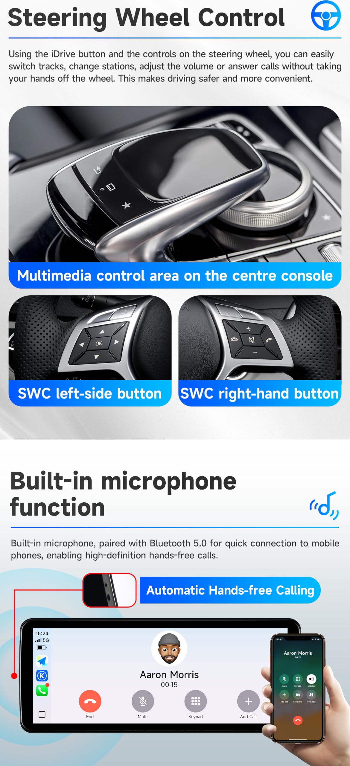 CarPlay Android Auto per B-enz ML GL GLE GLS W166 X166 2015-2019 Stereo