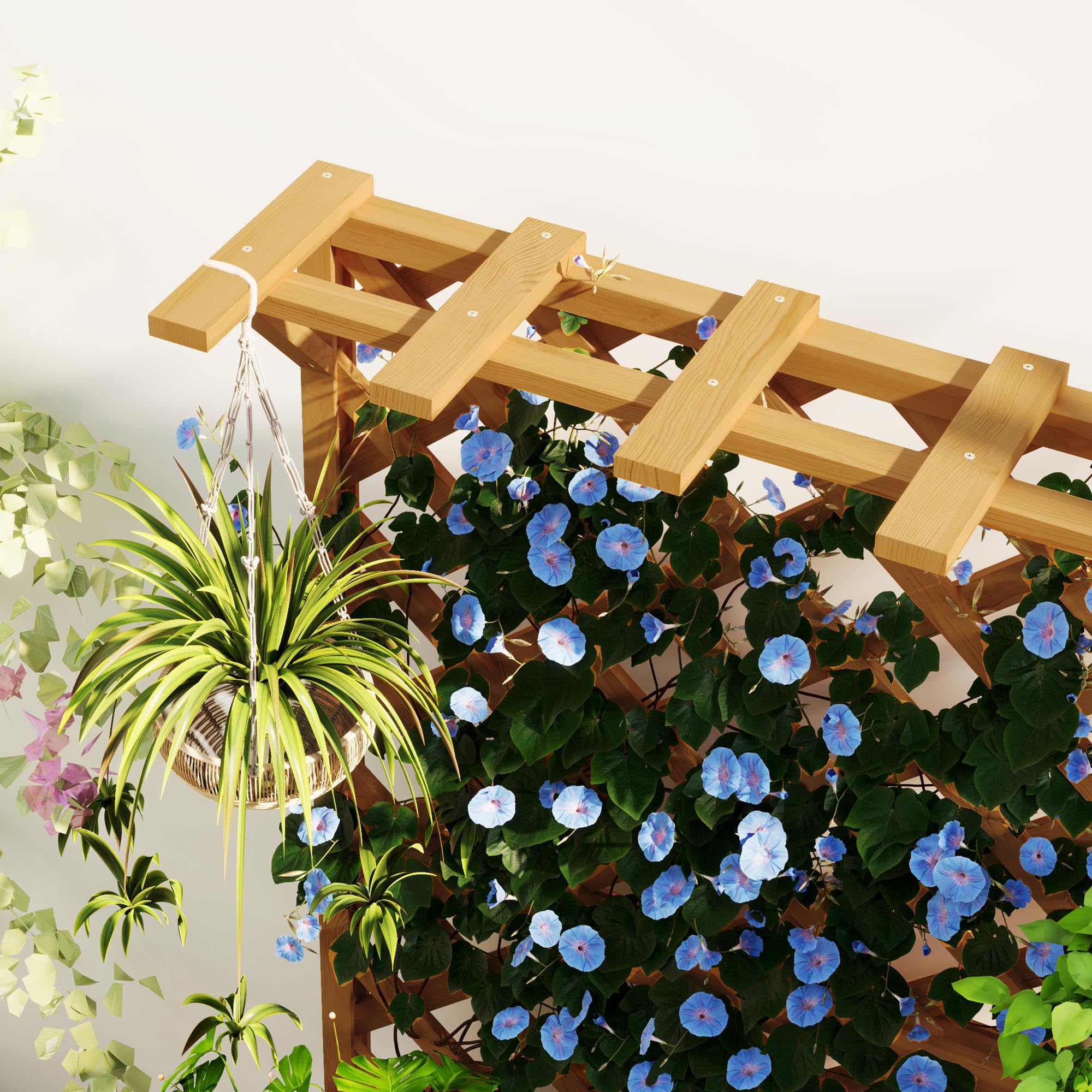 Outsunny Jardinière avec Treillis, bac à Fleurs, lit surélevé en Bois Massif avec Trous de Drainage et Doublure, pour Plantes grimpantes, légumes et Fleurs, 64 x 33 x 122 cm, Bois Naturel