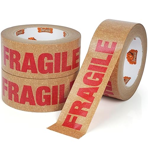 TAPEBEAR Cinta Frágil de Papel Kraft Ecológico de 2 pulgadas x 55 yardas, Cinta de Papel Marrón de Embalaje Biodegradable Cinta Autoadhesiva