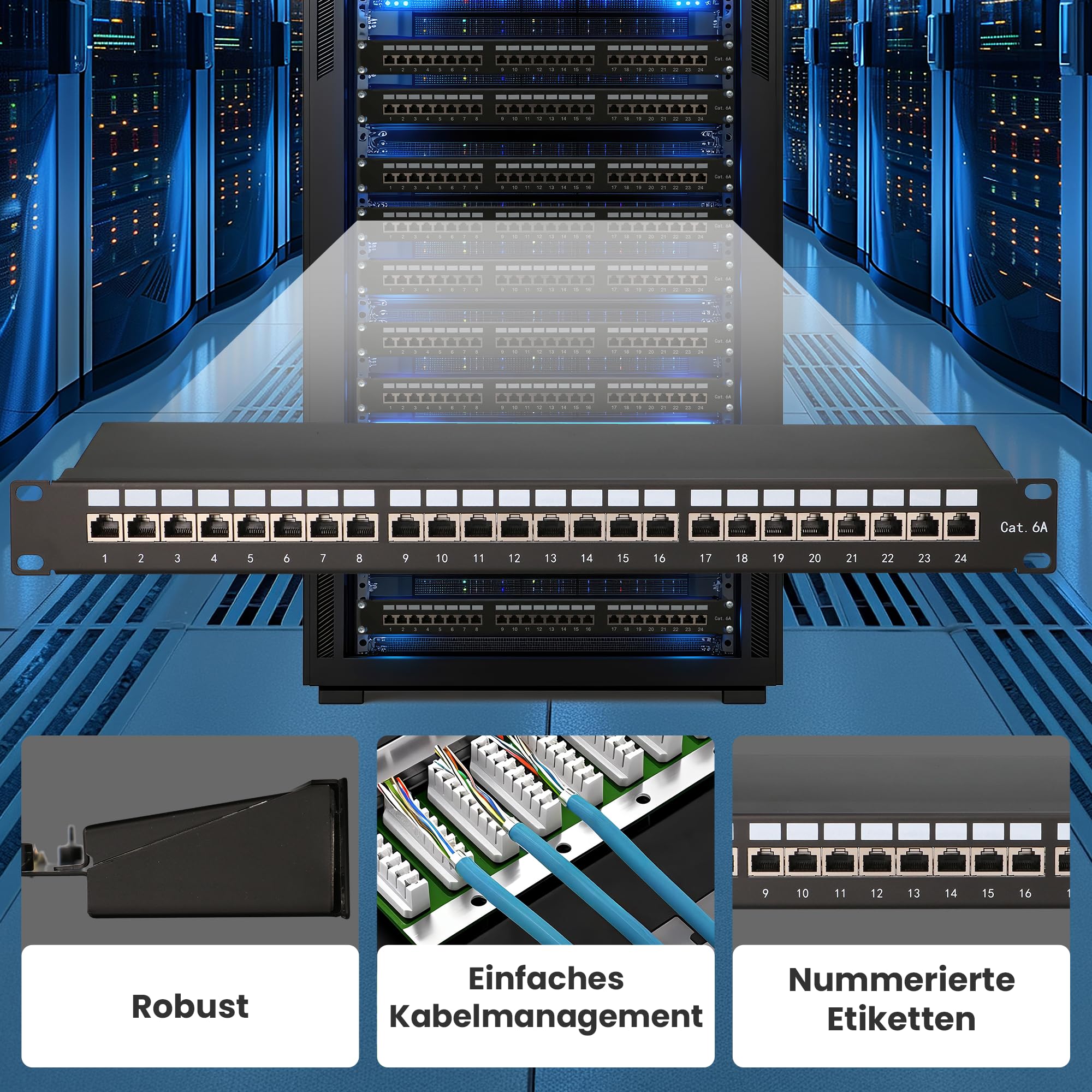 Extralink Patchpanel 24 Port CAT6A STP geschirmt 19 Zoll Patchfeld RJ45