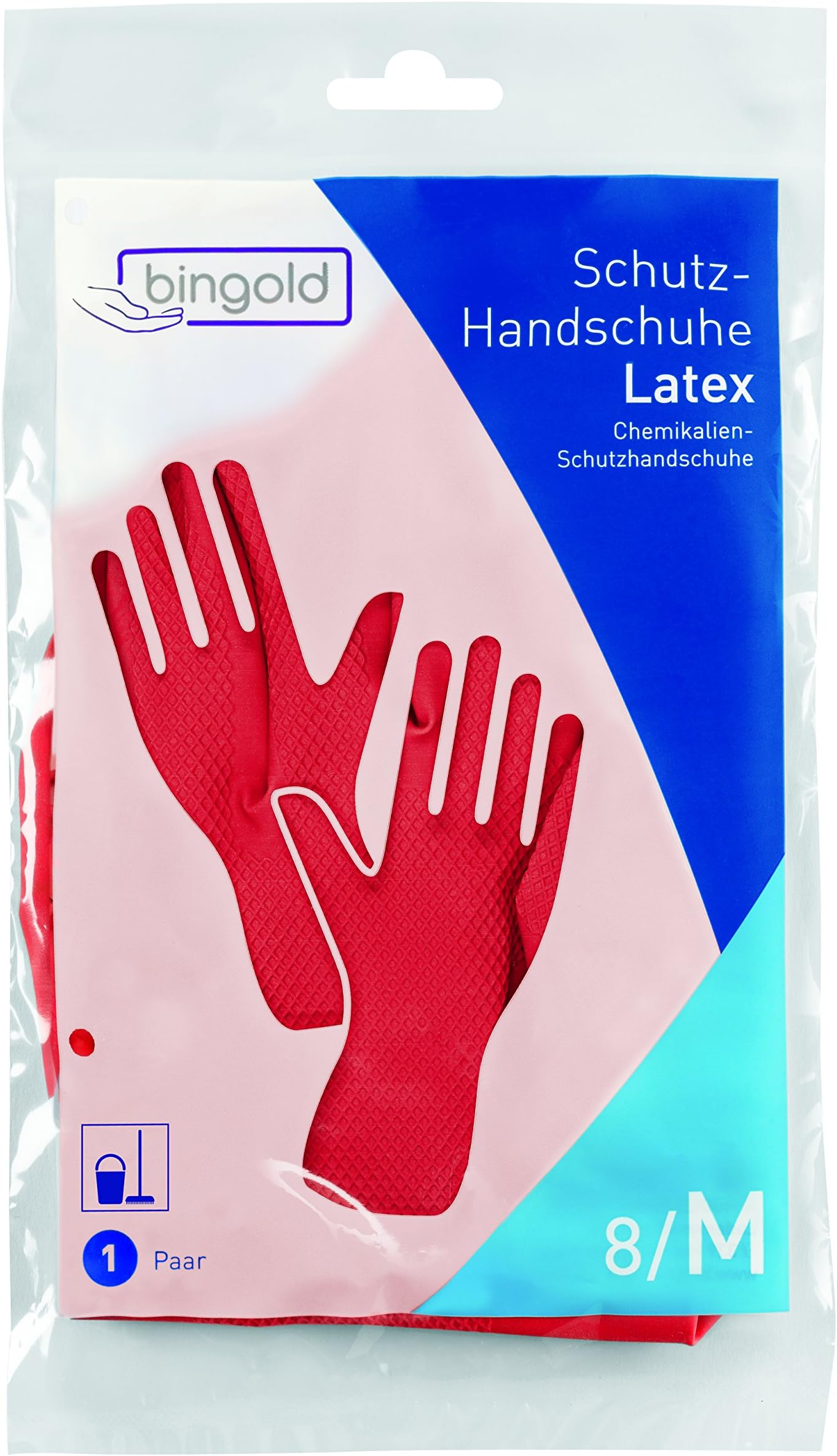 Bingold Latex Protective Gloves, Red, 1 Pair