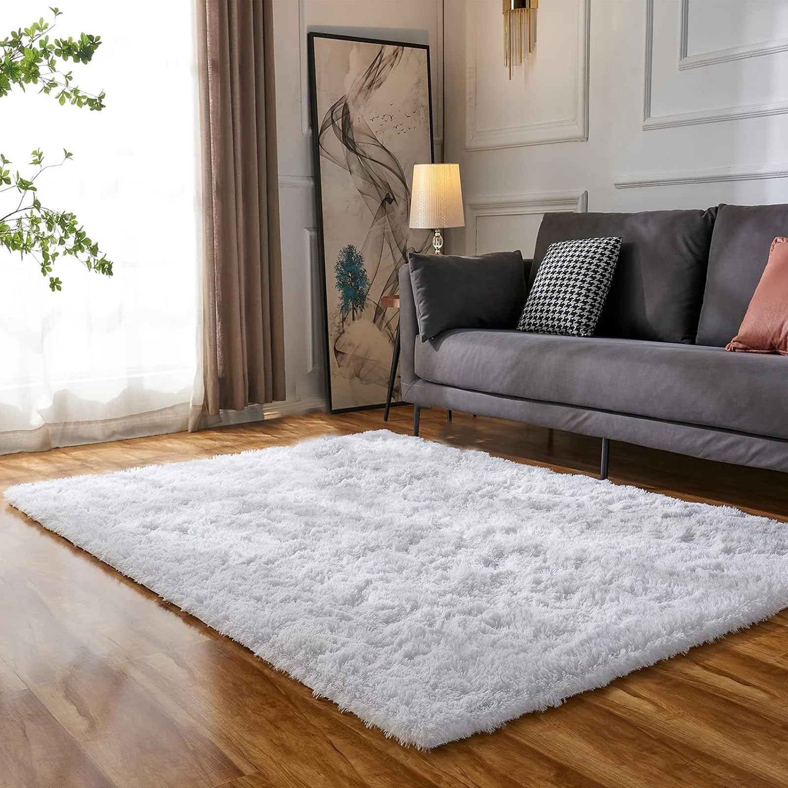 XUEDNGM Area Rug Shaggy Soft Rug 160 x 230 cm(63 x 91inch) Luxury, Washable, Non Slip Non Shedding Modern Indoor Rugs Non Slip Living Room Rug for Living Room Bedroom, White