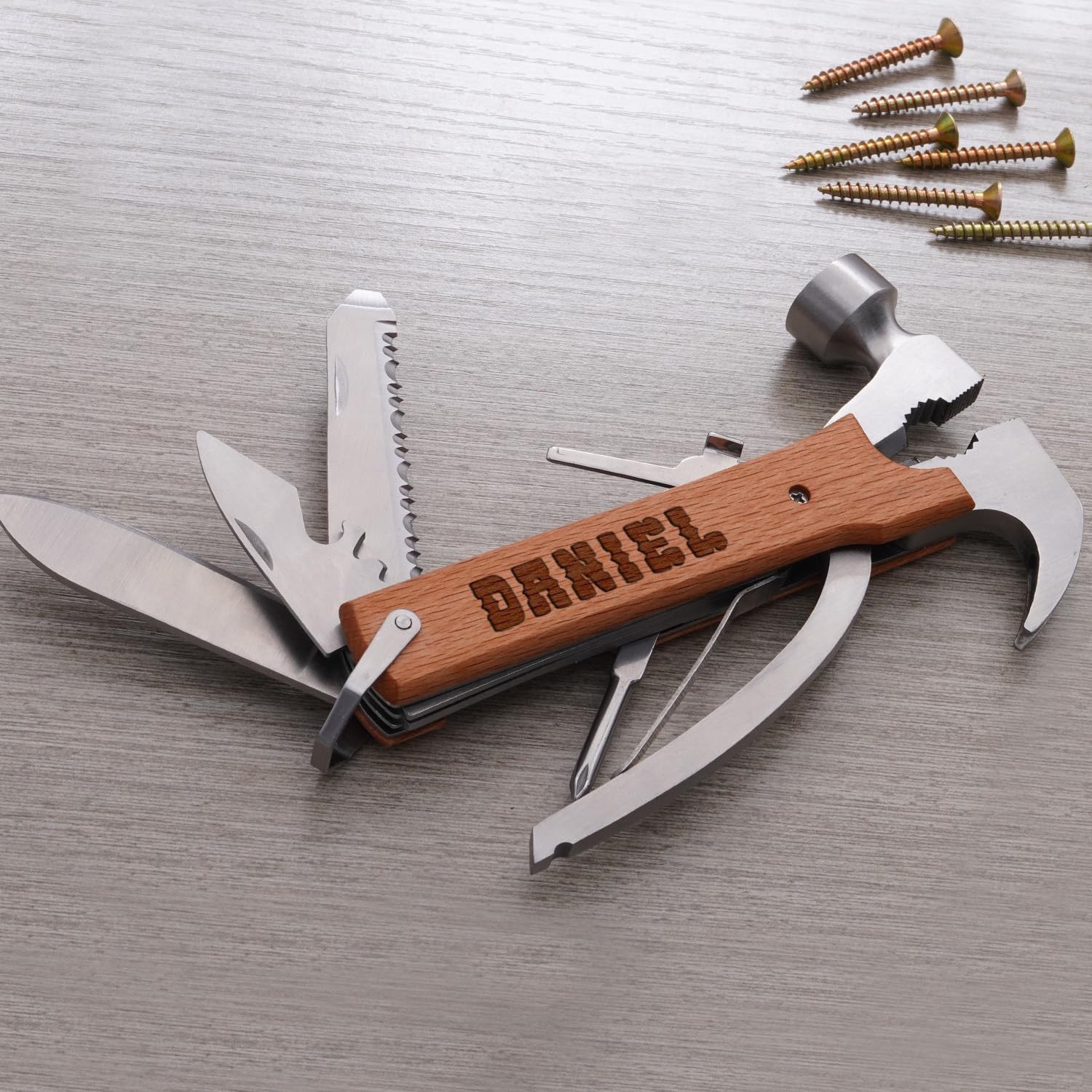 Custom Pocket Knife for Men, Personalized Gift for Men, Custom Engraved Multitool, Multiple Tools for Wooden Handle, Cool Birthday, Christmas, Fathers Day Gift for Dad, Husband, Grandpa