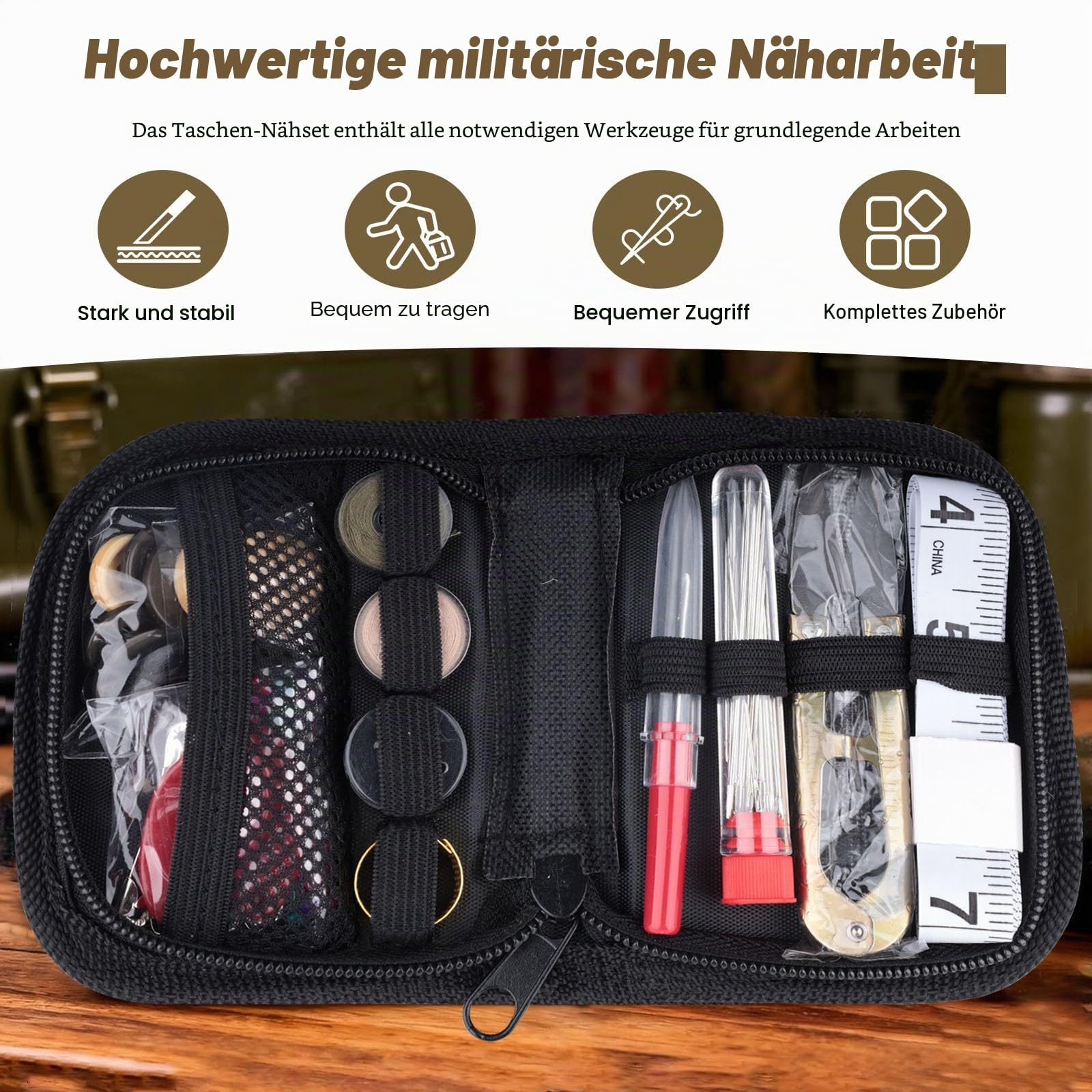 Mini-Nähset mit Knöpfen, kompaktes Knopf-Nähset für Reisen, Zuhause, Notfallreparaturen und Kleidung (schwarz + gelb), 2 Stück