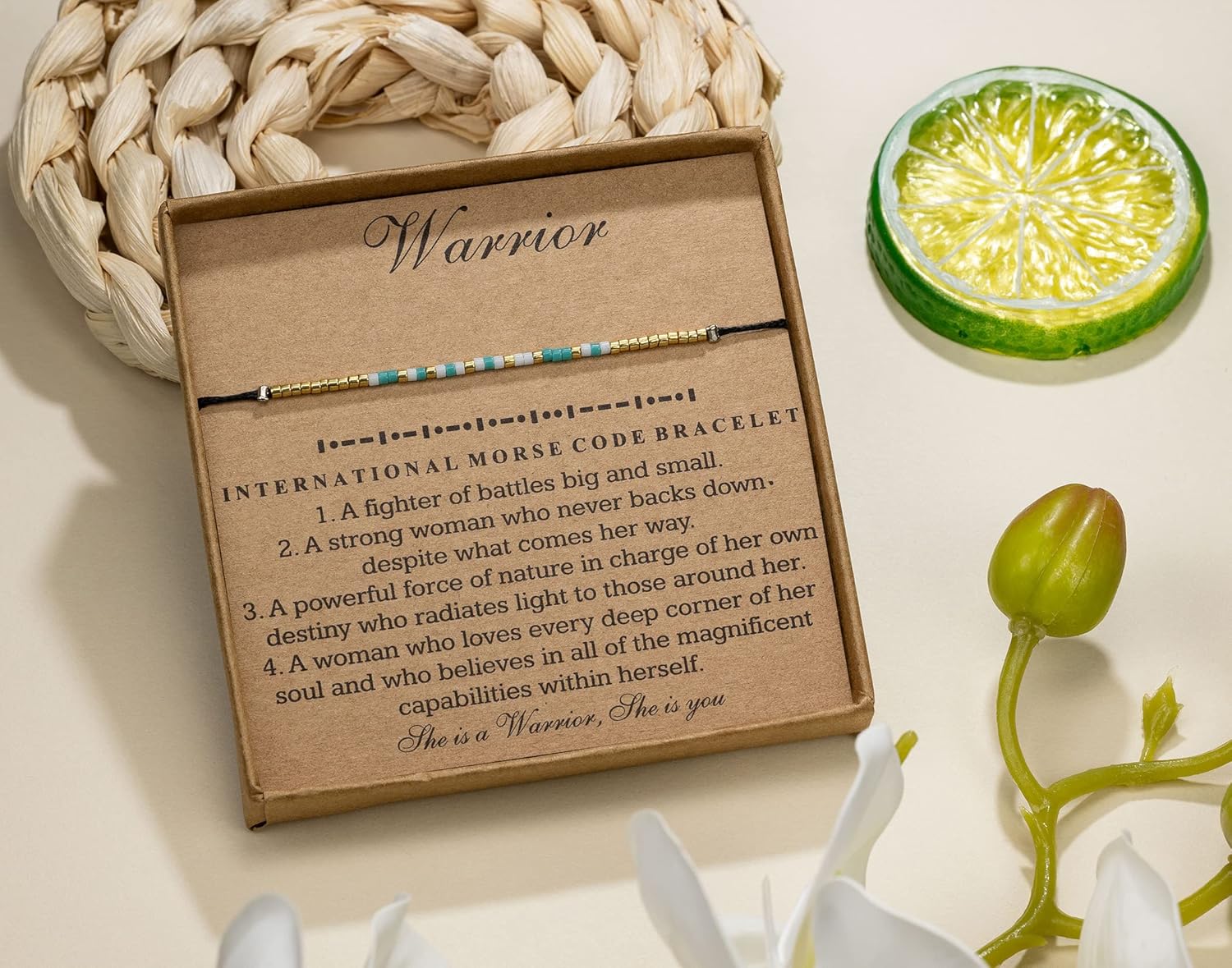 RareLove Warrior Morse Code Beaded Bracelet Strength of a Fighter Secret Message Survivor Jewelry Gift for Her,Waterproof Encouragement Gift,Strength Gift - Image 2