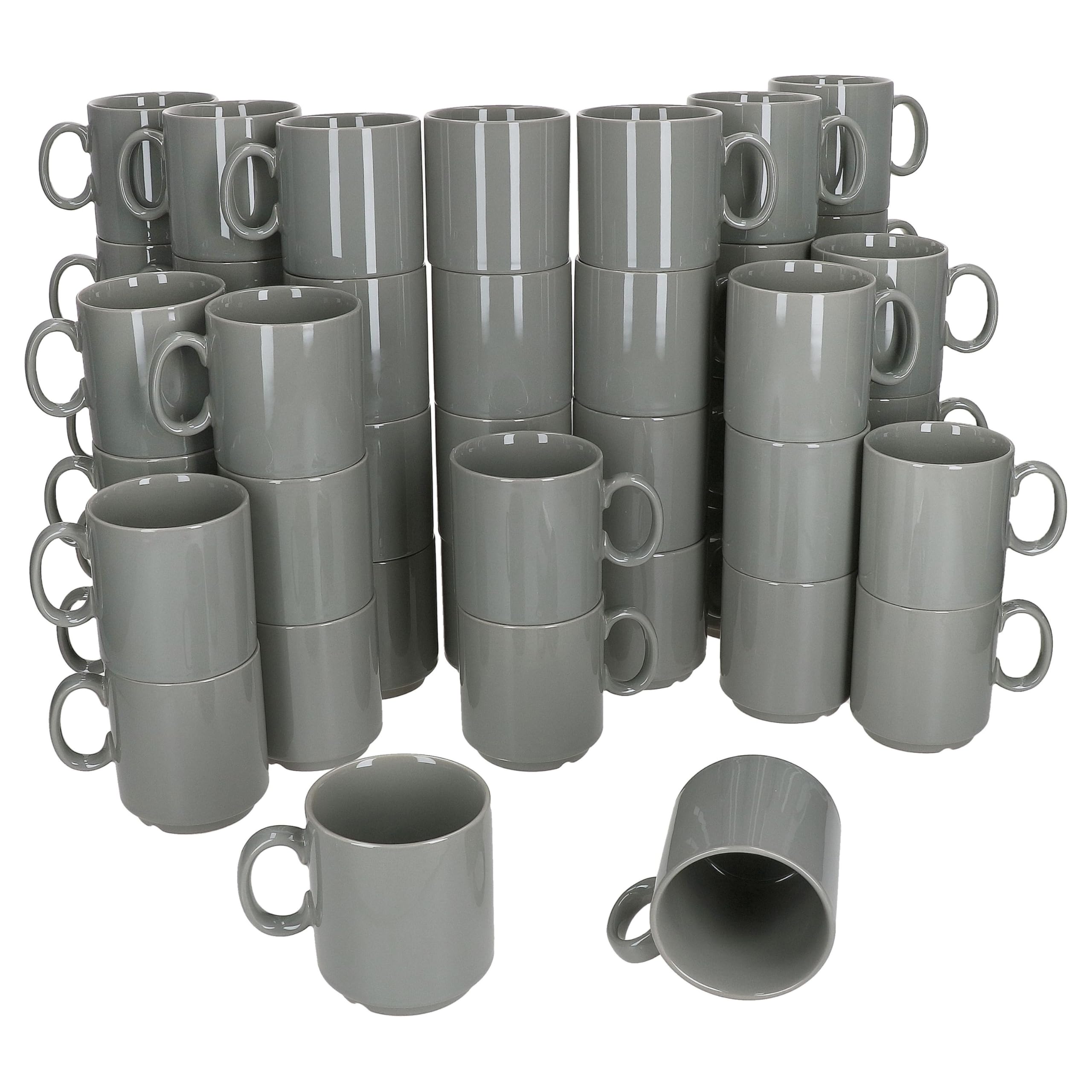 MamboCat Event 48er Set Kaffeebecher I 250 ml I graue Porzellan-Becher mit Henkel 48 Personen I stapelbare Tassen für Heißgetränke wie Tee, Kakao, Latte Macchiato & Co I schickes Kaffee-Geschirr