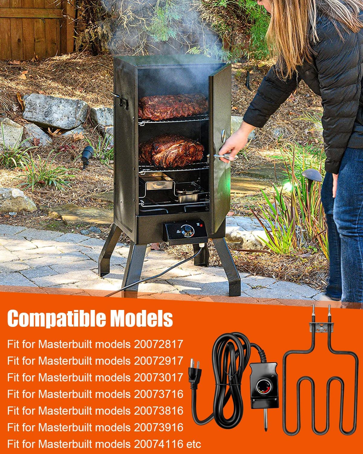 1400 Watt Electric Heating Element Fits for Masterbuilt Smokers and Turkey Fryers with Adjustable Thermostat Controller, Replaces 9907150014
