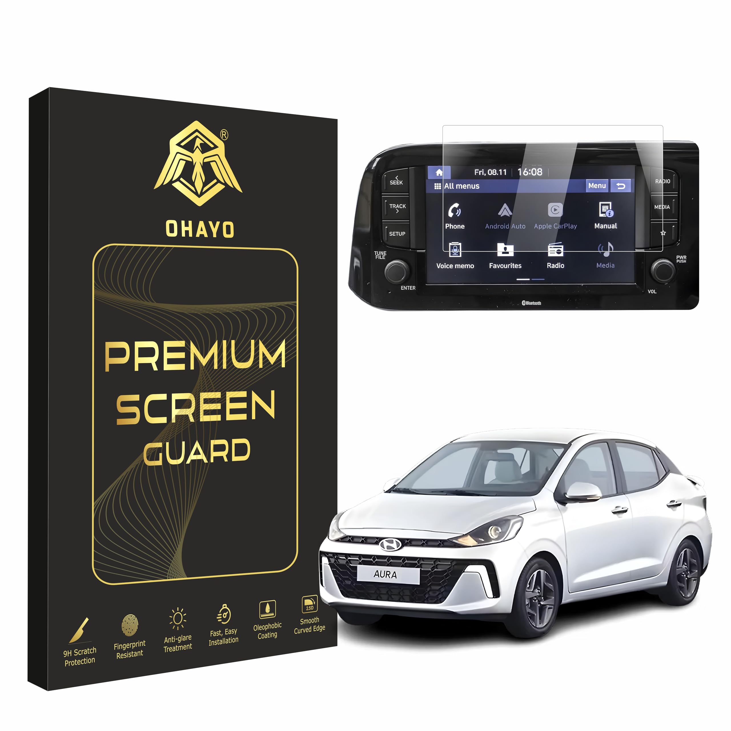 OHAYO 9H Hard Car Display Screen Protector for Hyundai Aura 2023 Facelift SX & SX Plus AMT (8 Inch Infotainment) – Military Strength Scratch Resistant, Anti-Glare, Ultra Clear HD Protective Film – Not Tempered, Not Glass-image-14