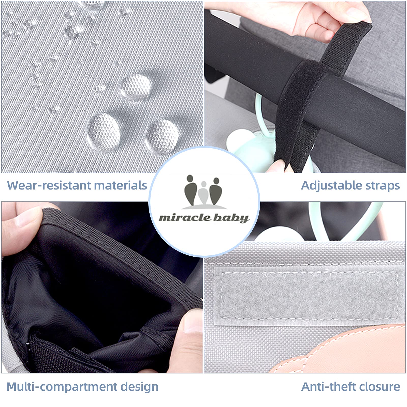 Borsa per Passeggino Universale Portaoggetti con Tracolla,Neonati Borsa Organizer,Portaoggetti Impermeabile Con Cerniera,Tasche di Design per la raccolta di Salviette, Pannoli, Merenda