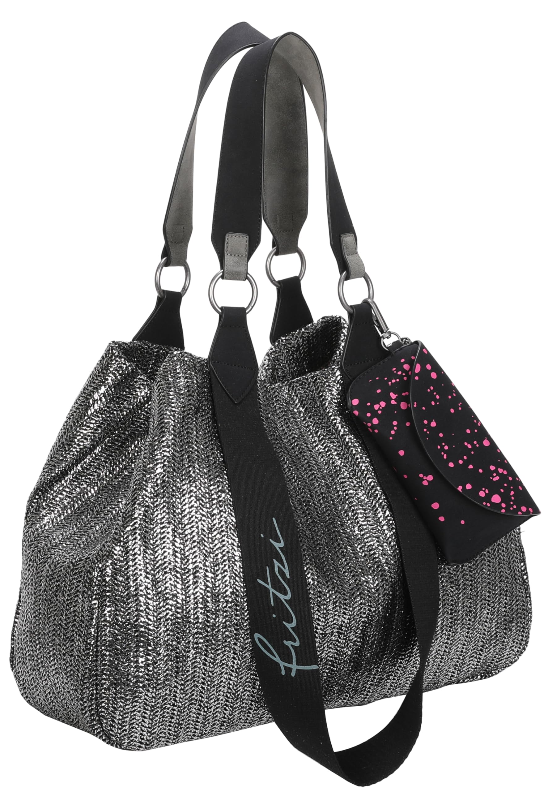Fritzi aus Preussen Damska torba na zakupy Izzy Medium Painted Straw Silver Black, Silver Black, jeden rozmiar