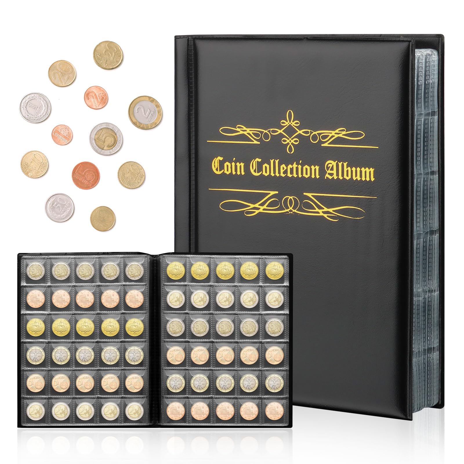 Album De Collection De Pièces – 480 Pochettes, Couverture Similicuir, Rangement Sécurisé Pour Monnaies Et Médailles