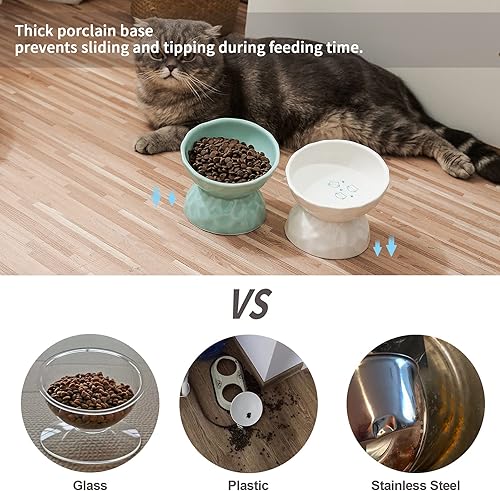 Miniatura 7 de OMAYKEY Tazones elevados de cerámica para gatos, juego de cuencos elevados inclinados para comida y agua, plato de porcelana libre de estrés para