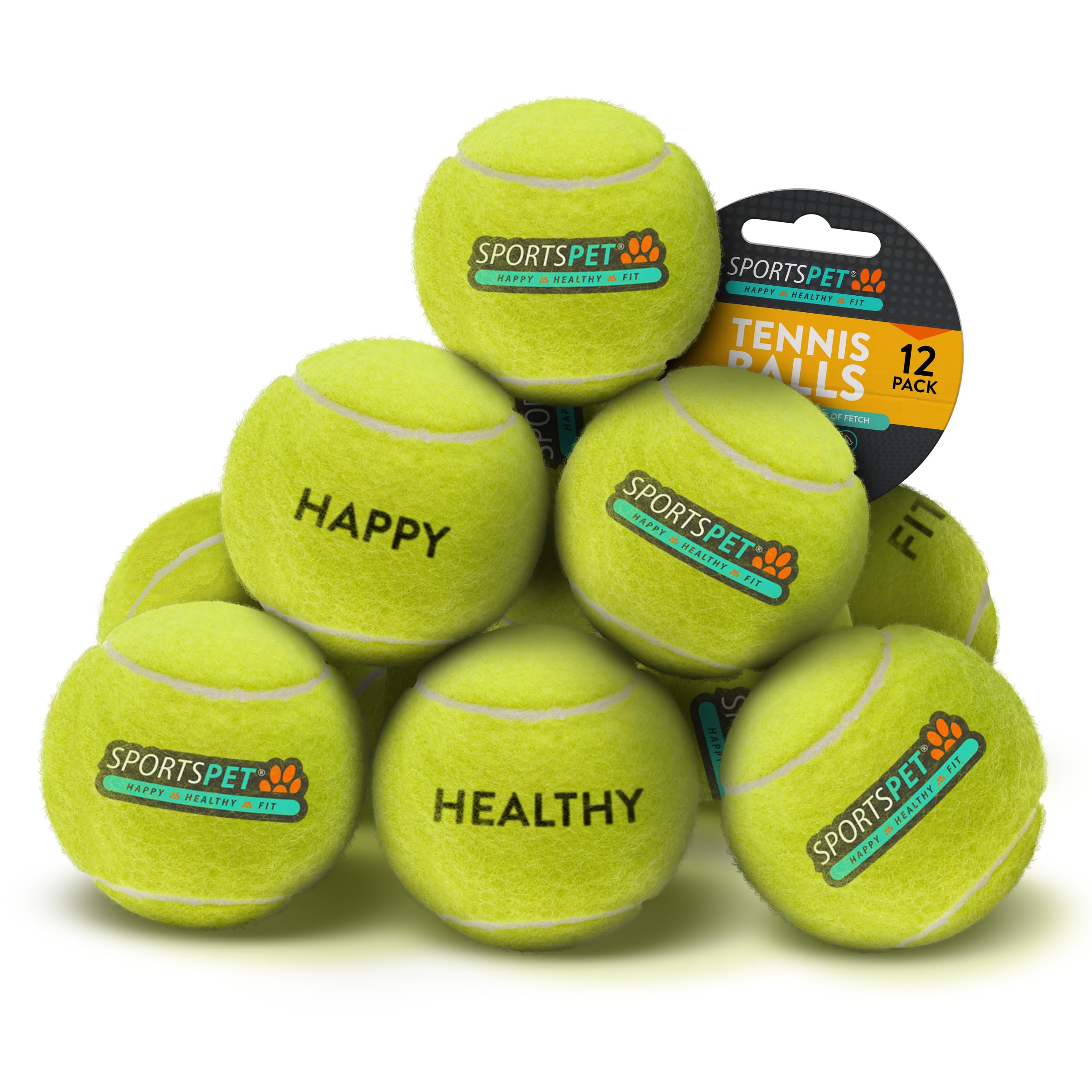 SPORTSPET Palline da tennis per cani, confezione da 12, extra rimbalzanti, non tossiche, durevoli, di lunga durata, galleggianti per cani, palline da tennis standard (64 mm)