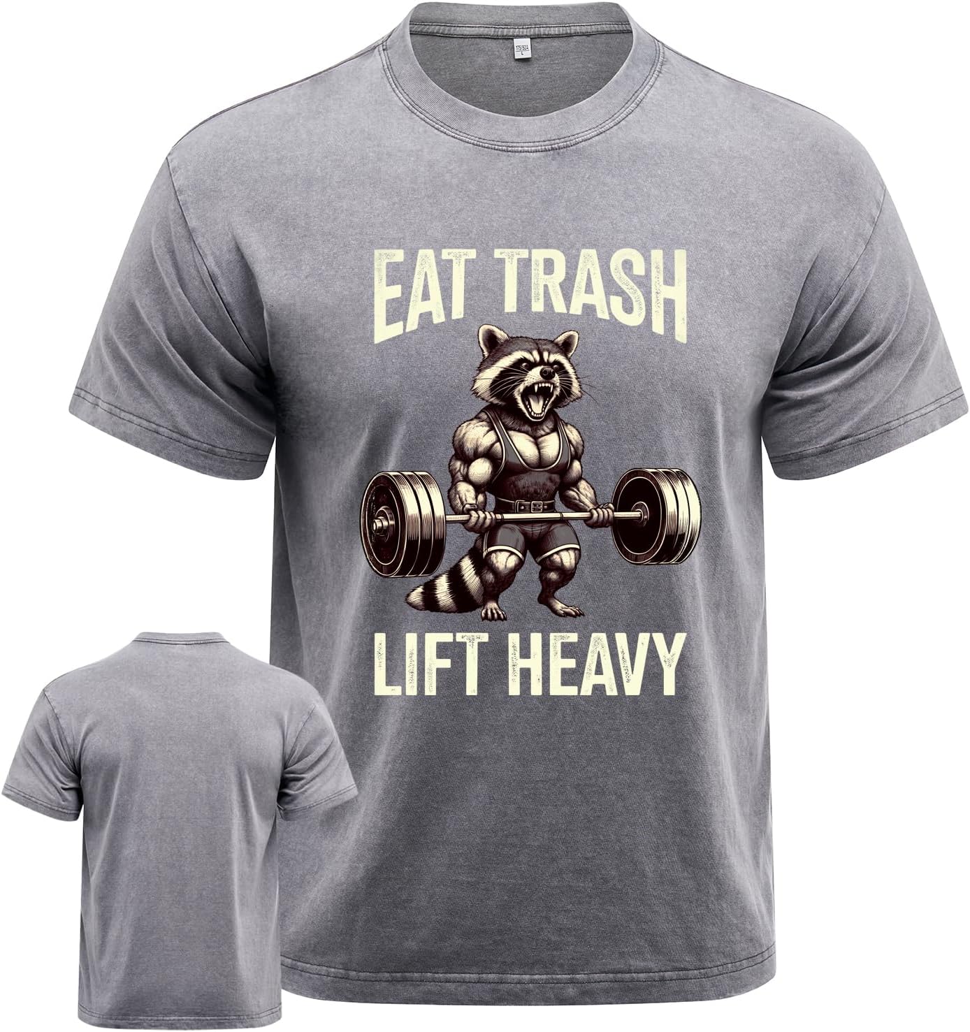 Eat Trash Lift Heavy Washed Sweatshirt with Novelty Raccoon Pattern Design