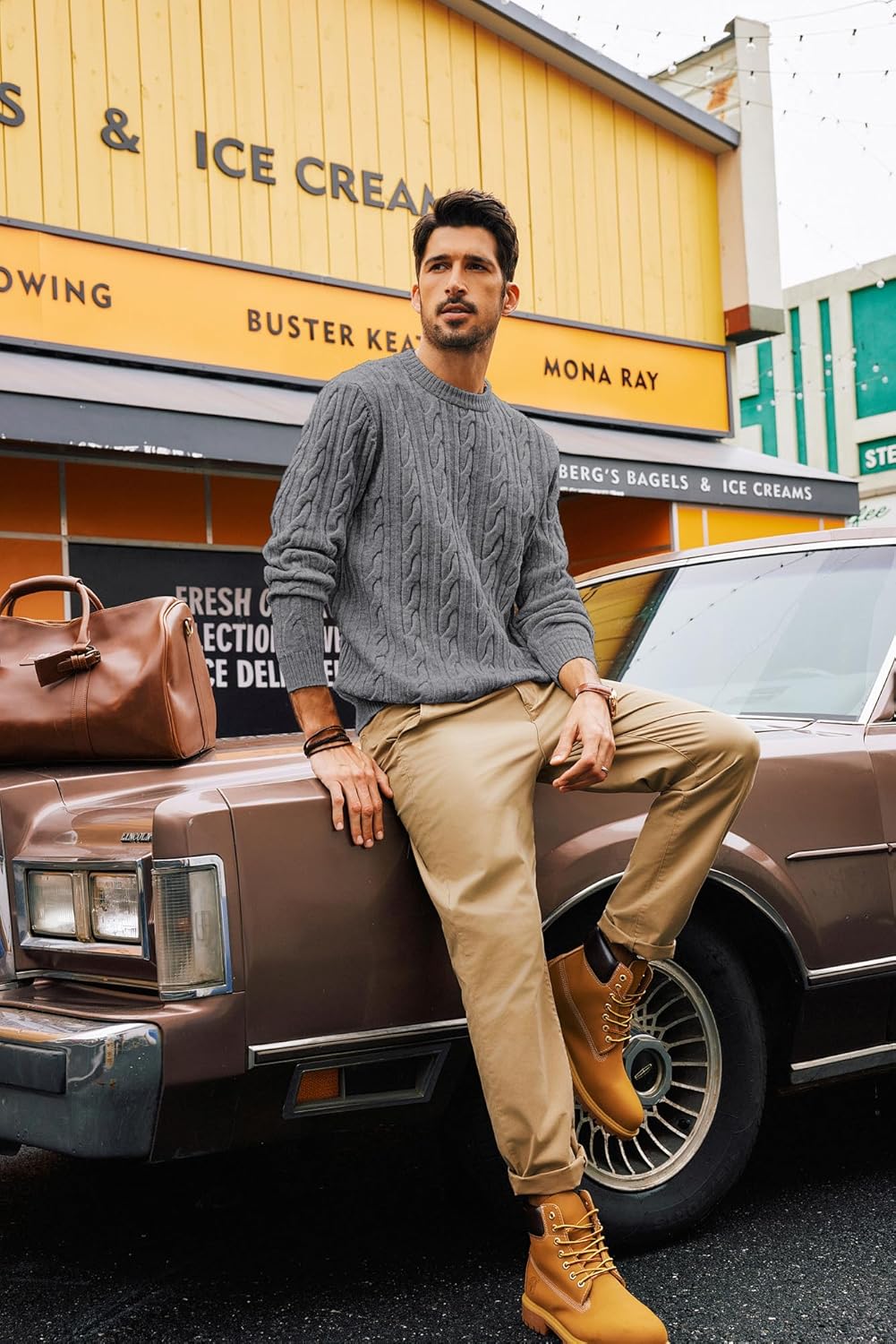 PJ PAUL JONES Mens Sweater Crewneck Cable Knit Pullover Sweater Casual Twist Textured Sweaters - Image 3