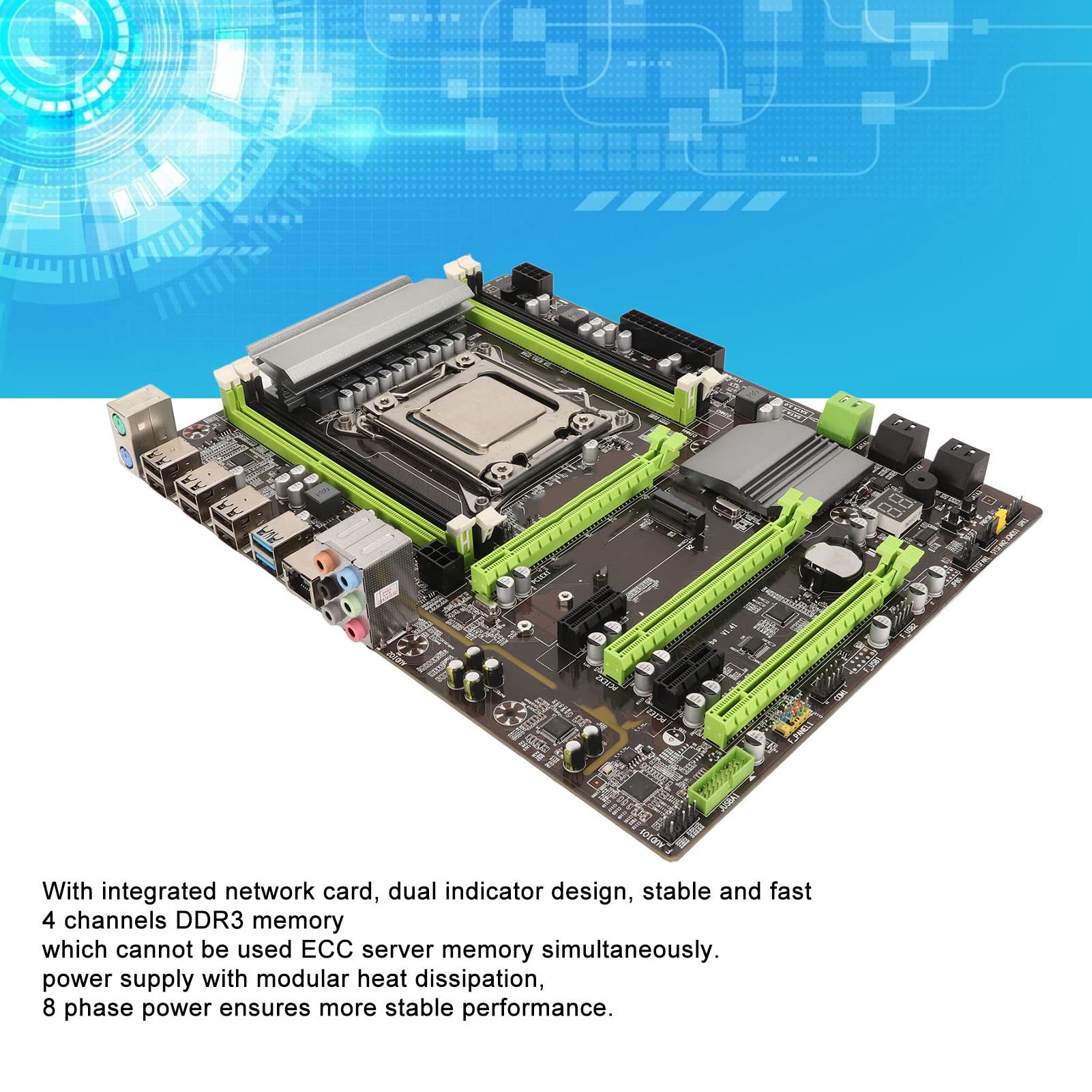 Ciciglow Placa Base de Escritorio X79T, 4 Canales DDR3 LGA 2011, 8 Phase Power, Tarjeta de Red 100M, 1866/1600/1333MHz, para Reemplazo de PC