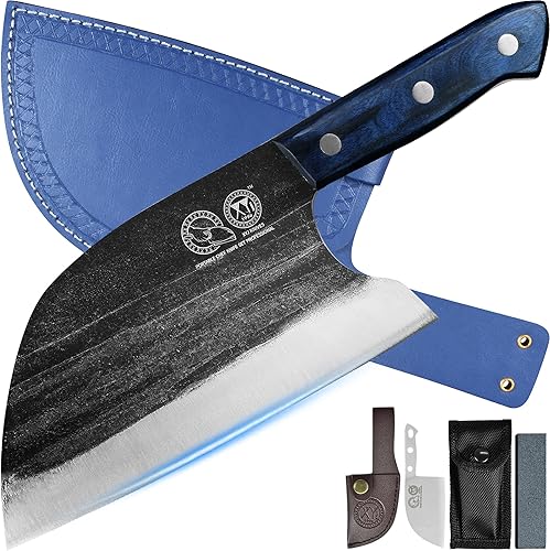 Miniatura 10 de XYJ Auténtico desde 1986, cuchillo de chef serbio de 6 pulgadas con funda, cuchillos de cocina forjados hechos a mano, cuchillo de carnicero antiguo