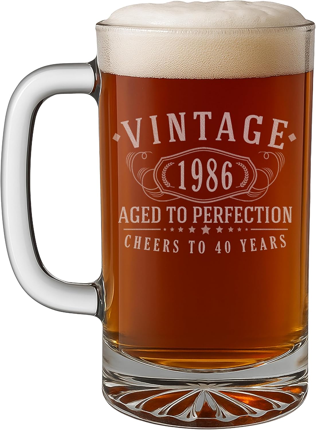 Vintage 1986 Etched 16oz Glass Beer Mug Stein – Happy 40th Birthday Gifts for Men Women, Cheers to Turning 40 Year Old Man Decoration Decor, Anniversary Bday Party Supplies Favors 1.0 1.0 Vintage Clear Orginal