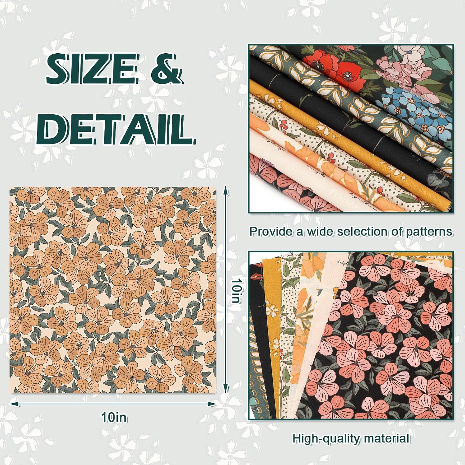 JarThenaAMCS 32Pcs Vintage Floral Fabric Squares, 10 x 10 Inch, Fall Flower image 3