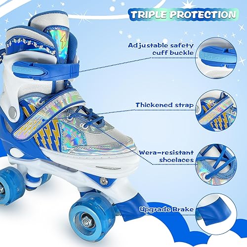 Miniatura 3 de whicow Patines de ruedas para niños y niñas, 4 tamaños ajustables para niños con todas las ruedas iluminadas, protección completa para deportes de