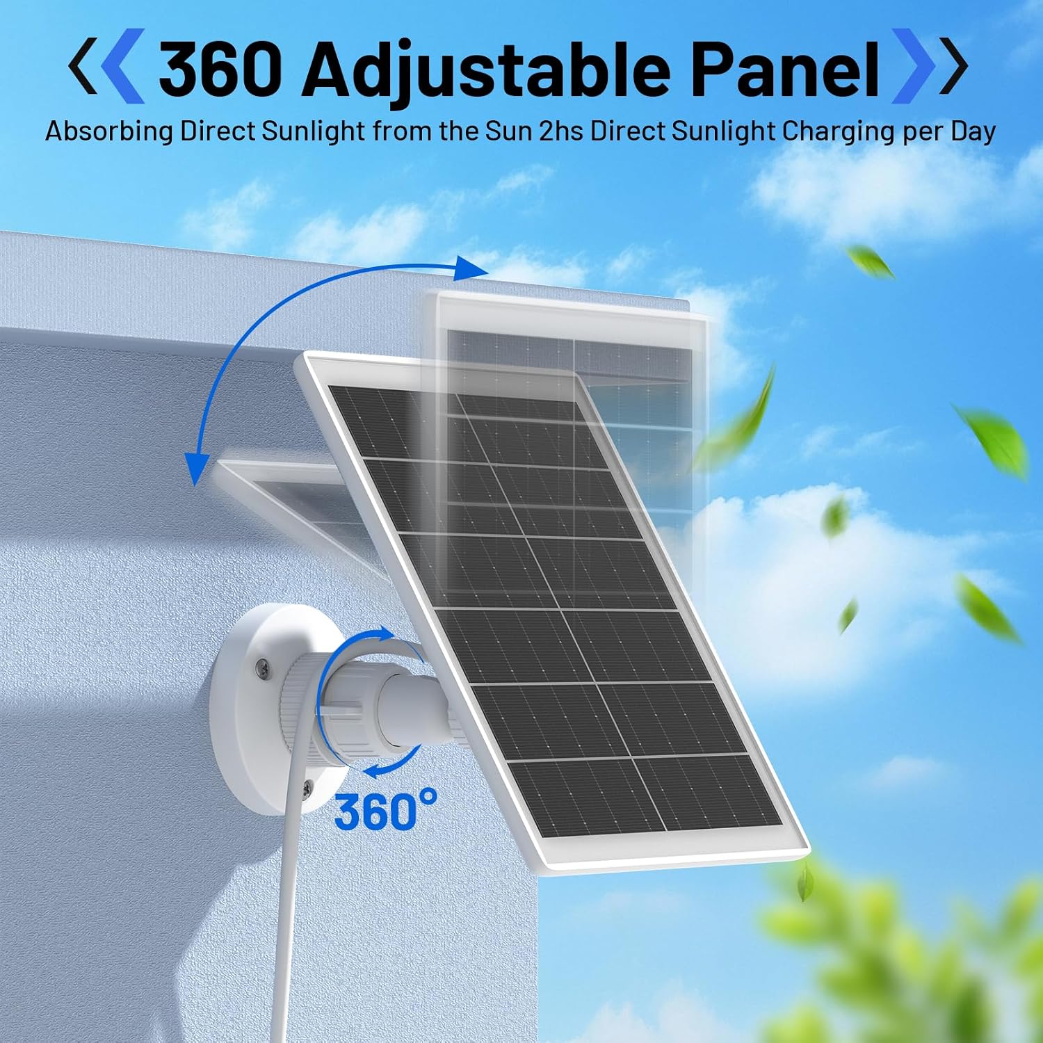 5W Solar Panel Charger Compatible with Arlo Pro 5S/Pro 4/Pro 3/Ultra/Ultra 2/Go 2 Camera, Solar Panels Charging with 13.1ft Waterproof Charging Cable,360° Adjustable Wall Mount, 2 Pack image 5