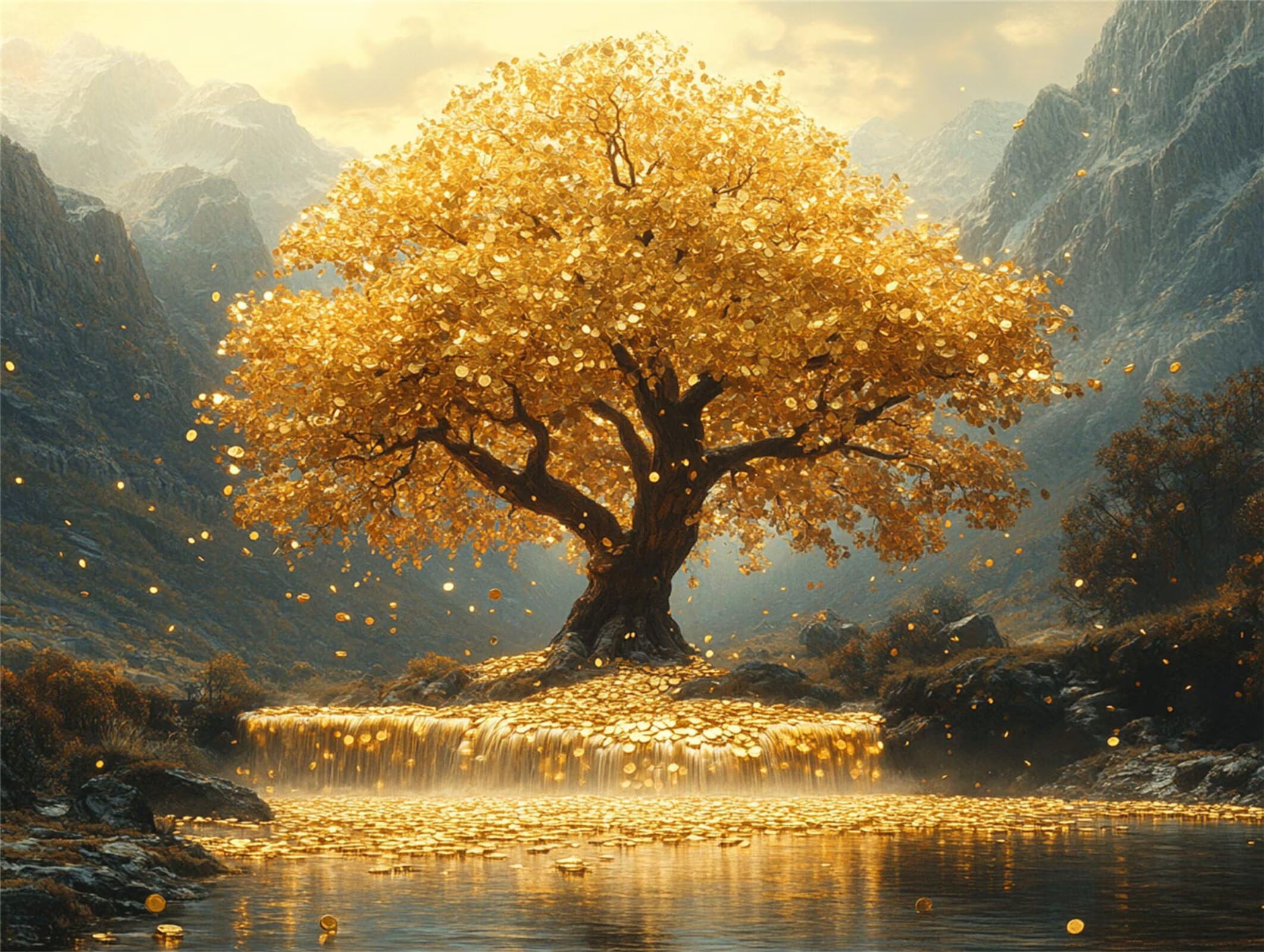 Puzzles 3000 Piezas, Puzzle Madera árbol Moneda de Oro, n-726