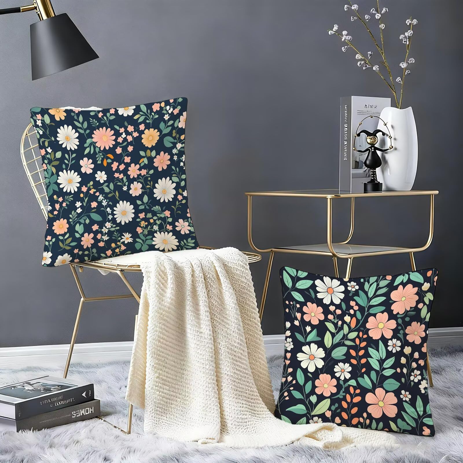 Kwiaty Poszewki na poduszki Sofa 80 x 80 Kolorowy zestaw 2 sztuk, Wodoodporna poszewka na poduszkę Niewidoczny zamek Pościel Poszewka na poduszkę, Miękkie Wygodne Oddychające Poszewki na poduszki na