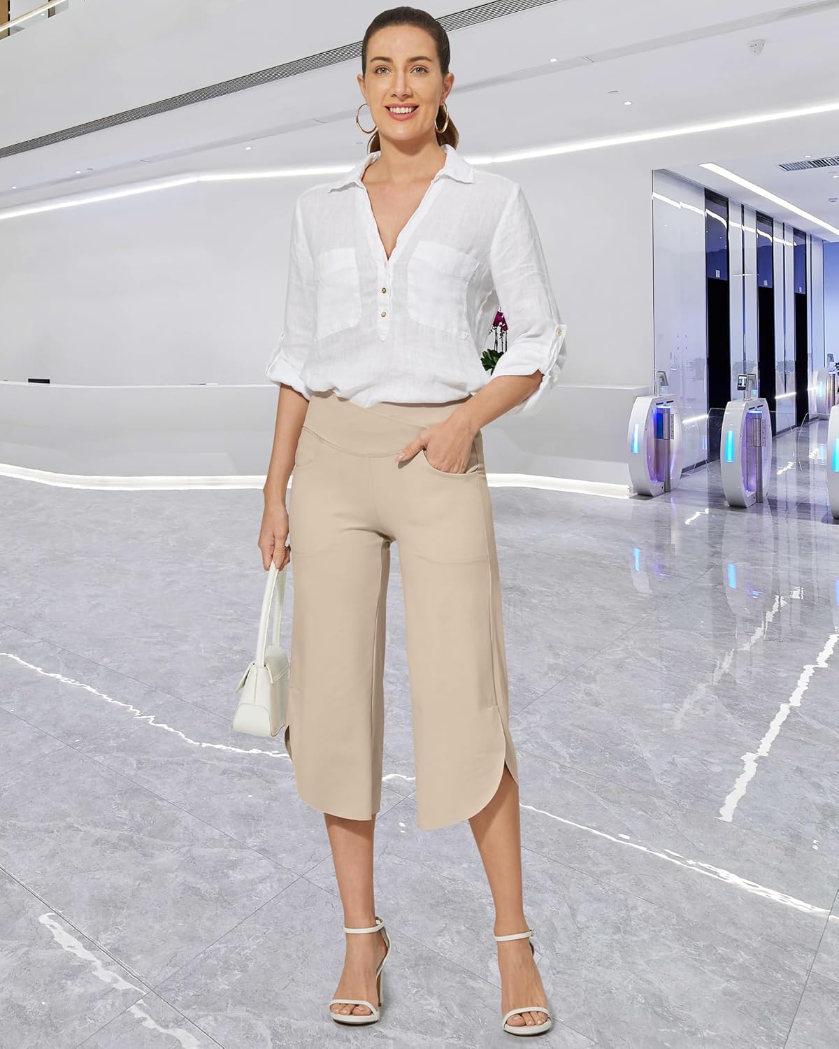 G4Free Capri Pants for Women Wide Leg Yoga Pants for Summer Flowy Capris Loose Casual Cropped Pants with Pockets - Image 6