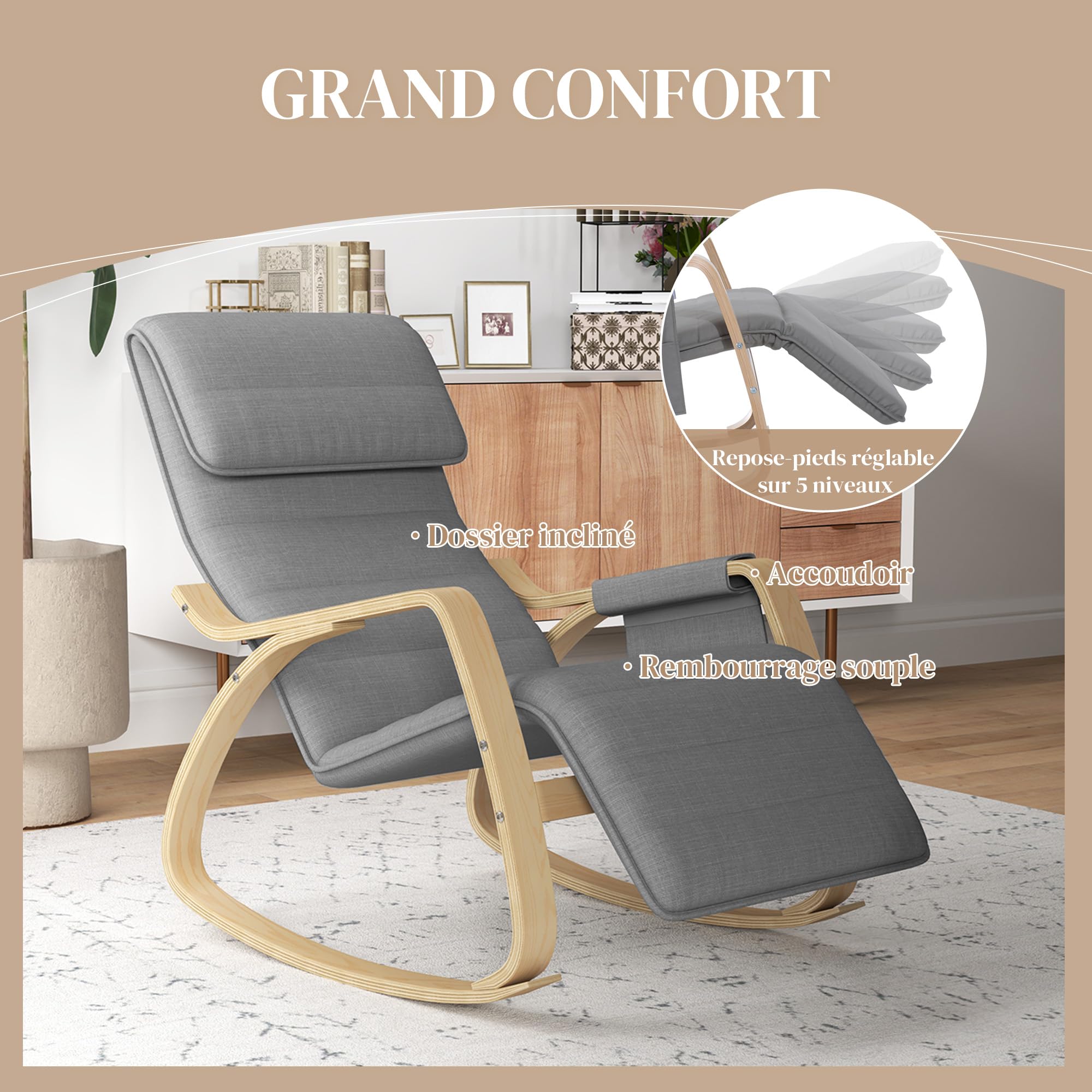 HOMCOM - Sillón basculante de Lactancia (67 x 110 x 91 cm), Color Gris
