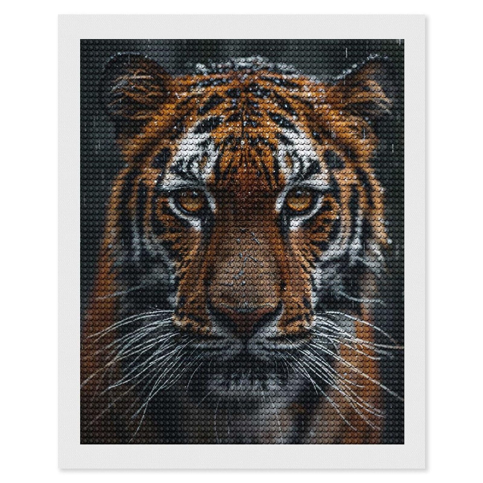 Junmoney Tiger Portrait in The Rain Diamond Painting Canvas Kit 16"x20", Relaxing DIY, Modern Decor, Aesthetic Room Decor, Home Wall Art, Wall Art Gift