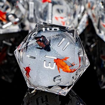 ARUOHHA DND Dice Set Liquid Core Koi Fish Sharp Edged Dragons Dice Compatible with D&D Role Playing Game, RPG Ocean Themed Handmade Resin Dungeons Polyhedral D and D Dice Set D20 D12 D10 D8 D6 D4