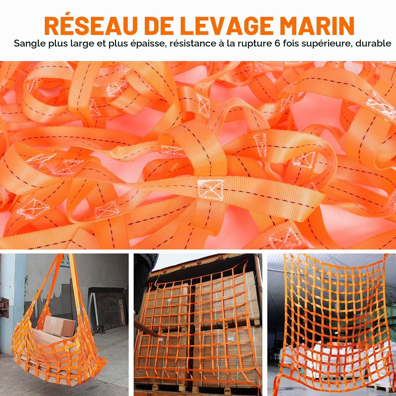 Filet de Levage de Chargement,Filet de Levage 1 x 1 M Charge Filets Suspendu 500 KG,Filets de Levag Suspendu en Polyester,pour Le Chargement et Le Déchargement,Transport,Remorque,Orange