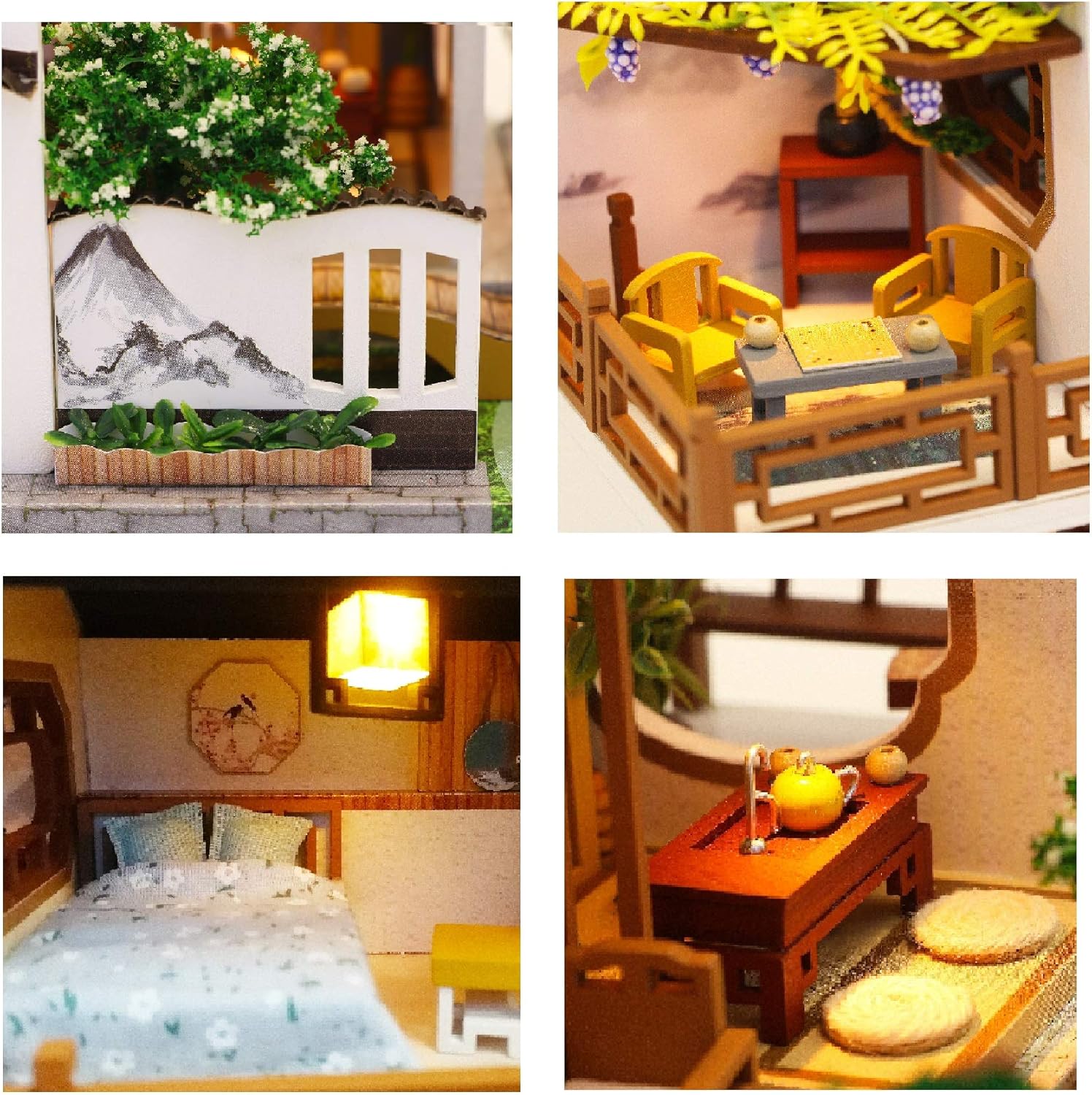 Cool Beans Boutique Miniature DIY Dollhouse Kit - Wooden Asian Dollhouse Traditional Home - with Dust Cover - Architecture Model kit (English Manual) (Chinese Mansion by Lotus Pond)