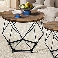 Vista 8 de Mesa auxiliar pequeña, juego de 2 mesas auxiliares redondas con mesa de madera y marco de metal, mesa auxiliar moderna, mesas auxiliares para sala