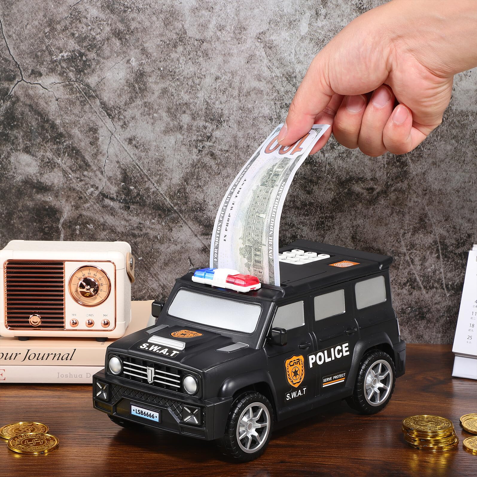 Abaodam Tirelire Électronique Plastique Solide de Voiture Reconnaissance D'empreinte Digitale Idéal pour Cadeau de Vacances pour Billets et Pièces