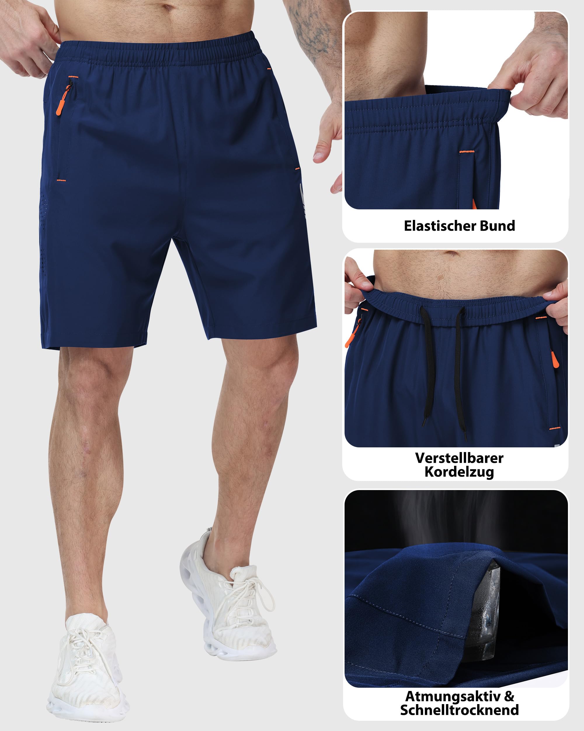 Pantaloni sportivi da uomo, corti, leggeri, sportivi, estivi, con tasche con cerniera, confezione da 2 pezzi
