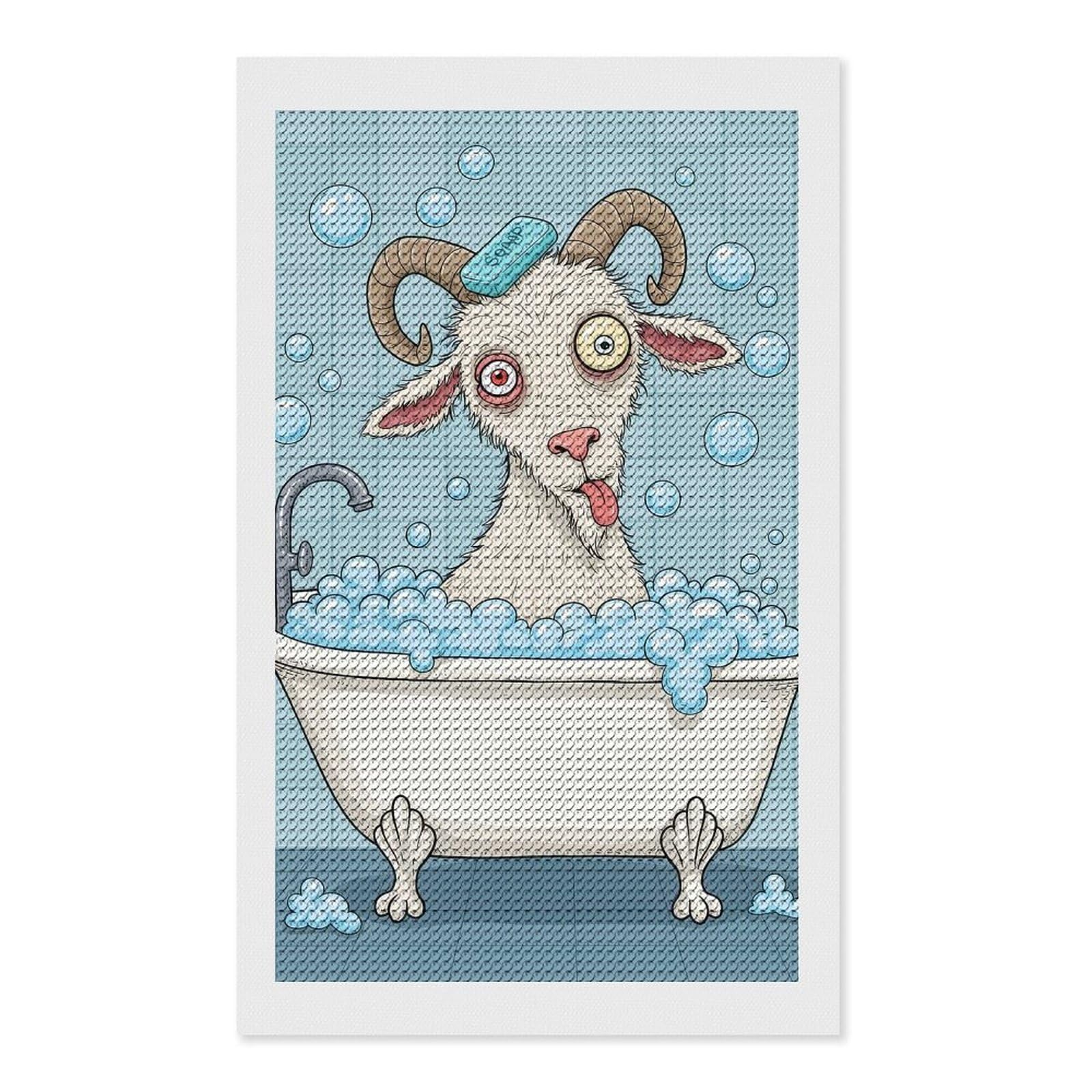 Junmoney Goat in Bathtub with Soap(2) Diamond Painting Set 12"x20", Modern Decor, for Beginners, Printed Canvas, Thoughtful Handmade Gift, with Tool Kit